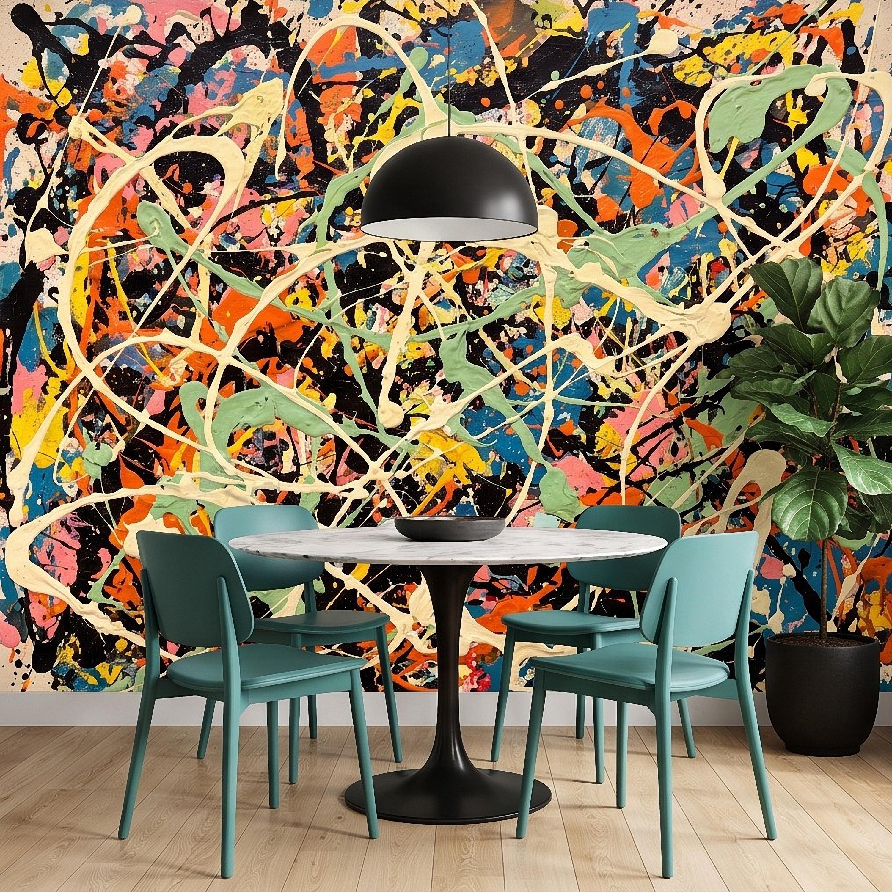 Abstract Paint Splatter Peel and Stick Wall Mural, Colorful Drip Composition, Expressionist Action Painting Modern Wallpaper