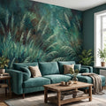 Moody Pampas Grass Peel and Stick Wall Mural, Dark Botanical Meadow Dramatic Wild Reeds Nature Wallpaper