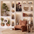 3D Japandi Wall Niches Peel and Stick Wall Mural, Modern Decorative Alcoves Sculptural Display Shelves Architectural Trompe l'Oeil Wallpaper