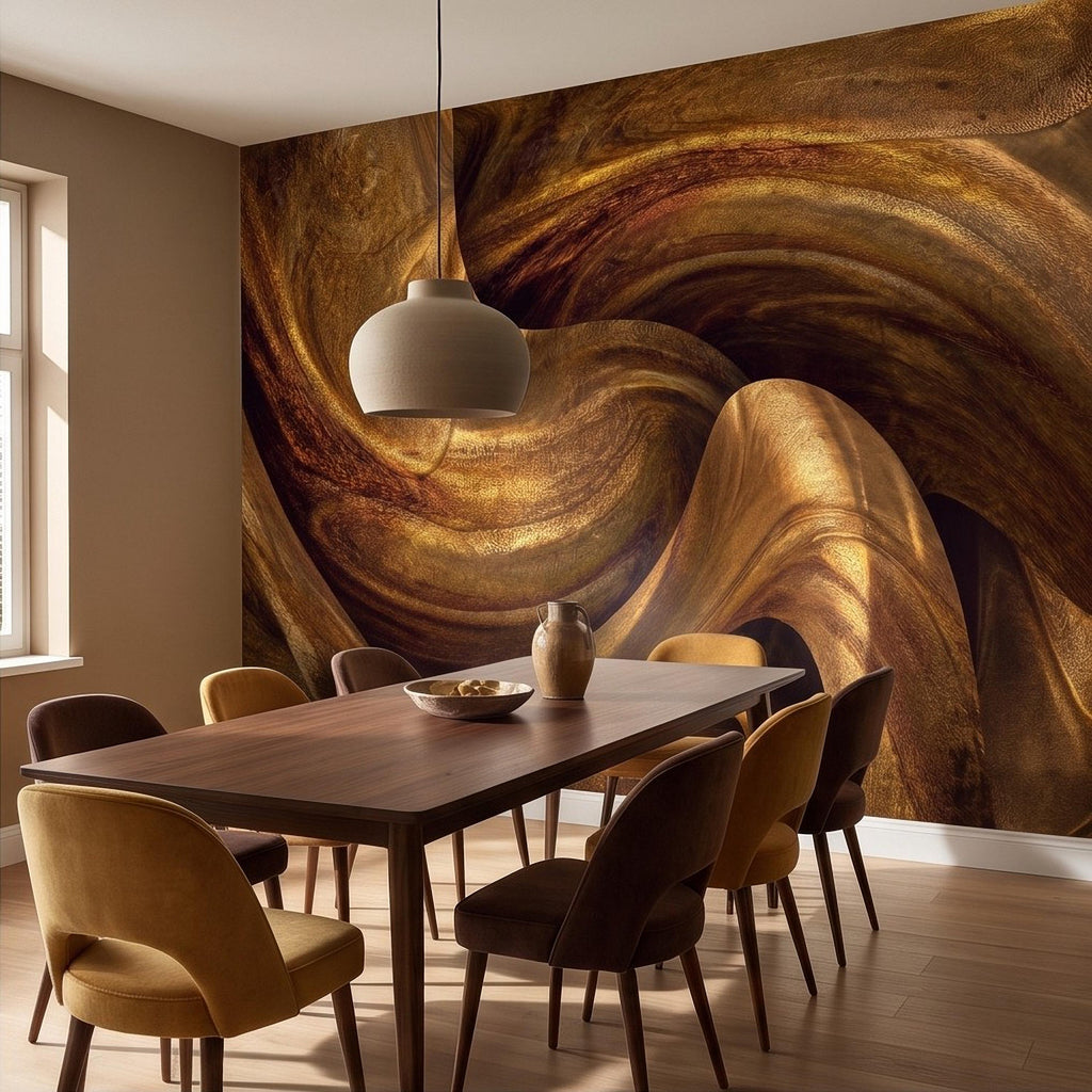 Abstract Wood Grain Peel and Stick Wall Mural, Sculptural Organic Curves, Flowing Timber Texture Contemporary Wallpaper