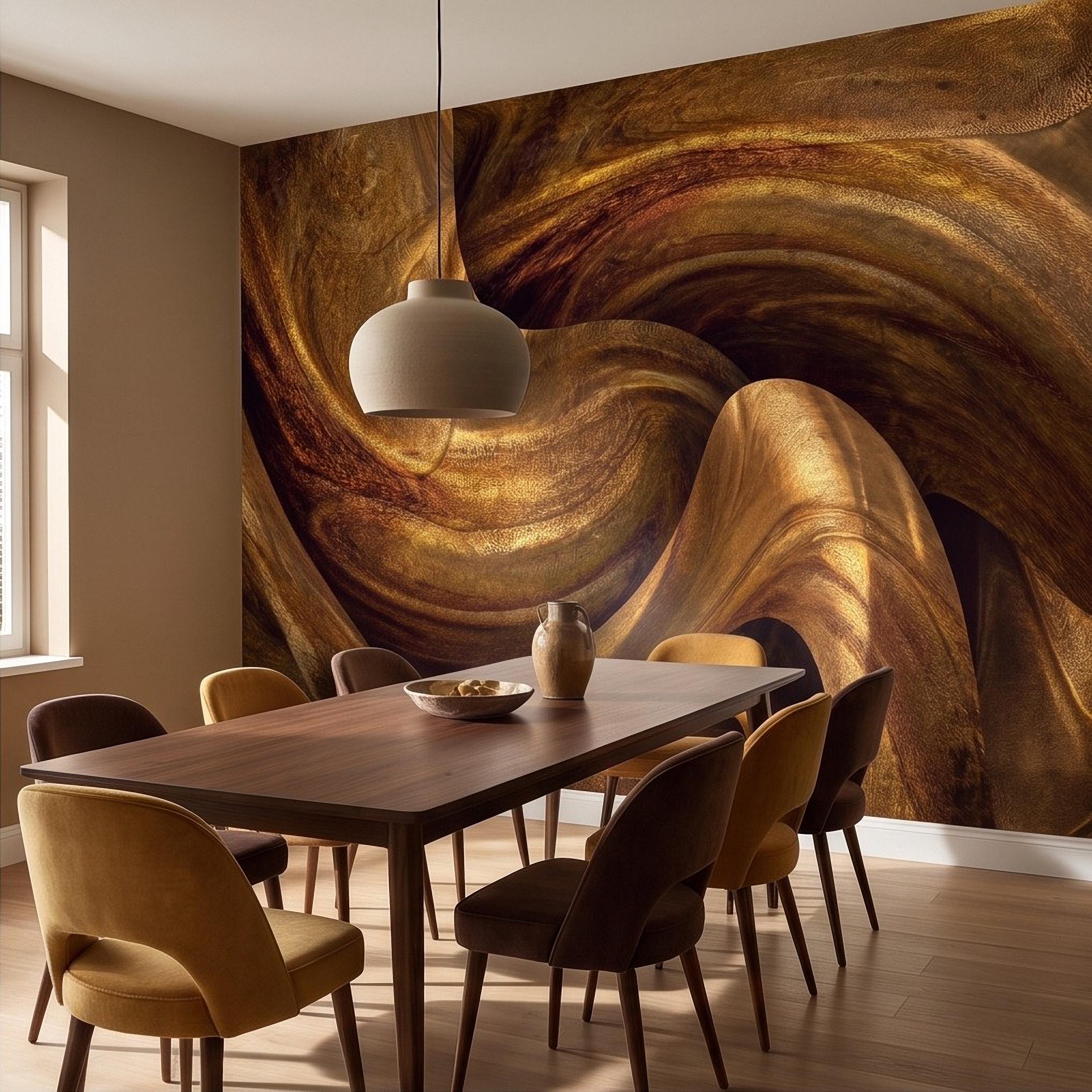 Abstract Wood Grain Peel and Stick Wall Mural, Sculptural Organic Curves, Flowing Timber Texture Contemporary Wallpaper