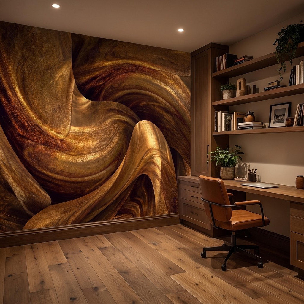 Abstract Wood Grain Peel and Stick Wall Mural, Sculptural Organic Curves, Flowing Timber Texture Contemporary Wallpaper