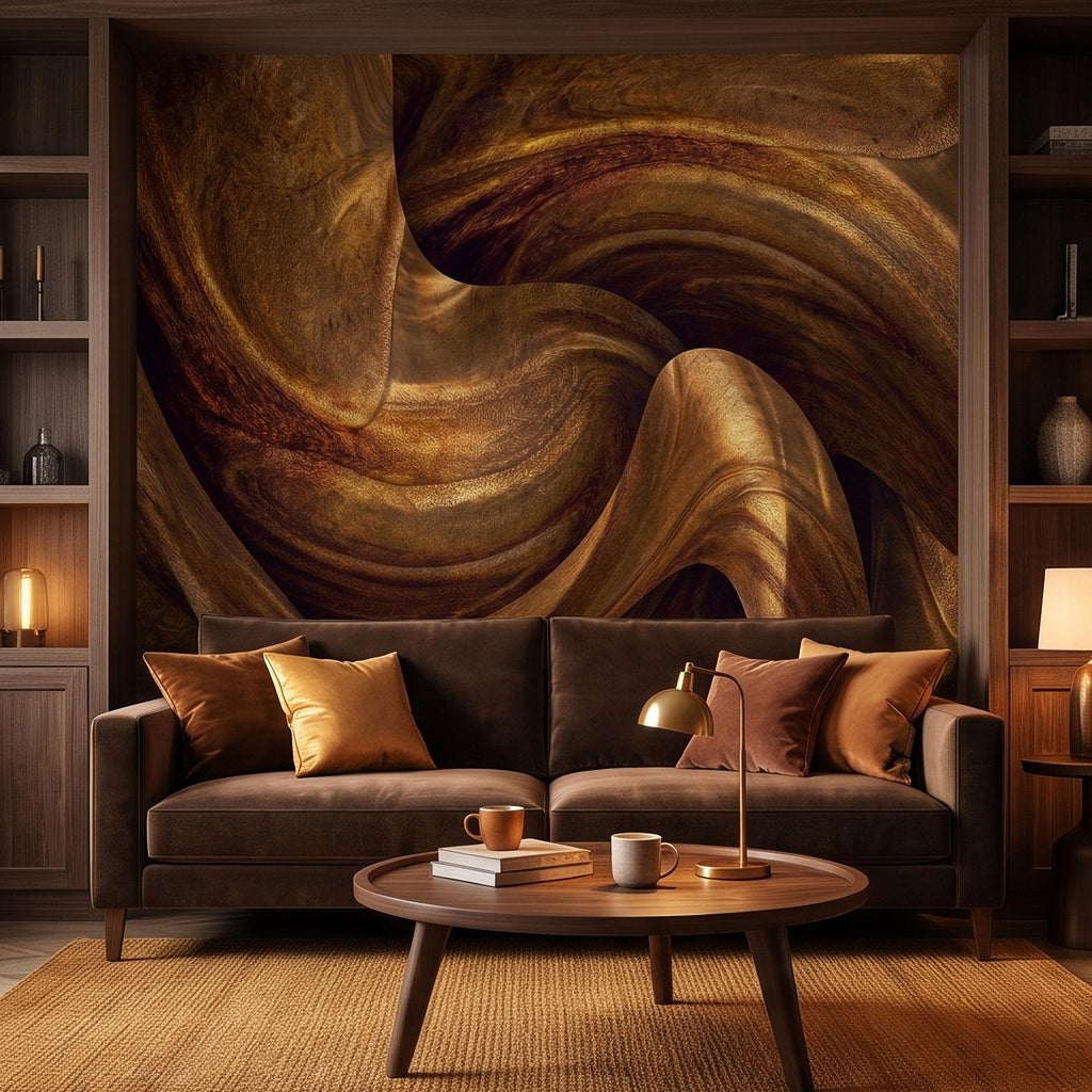 Abstract Wood Grain Peel and Stick Wall Mural, Sculptural Organic Curves, Flowing Timber Texture Contemporary Wallpaper