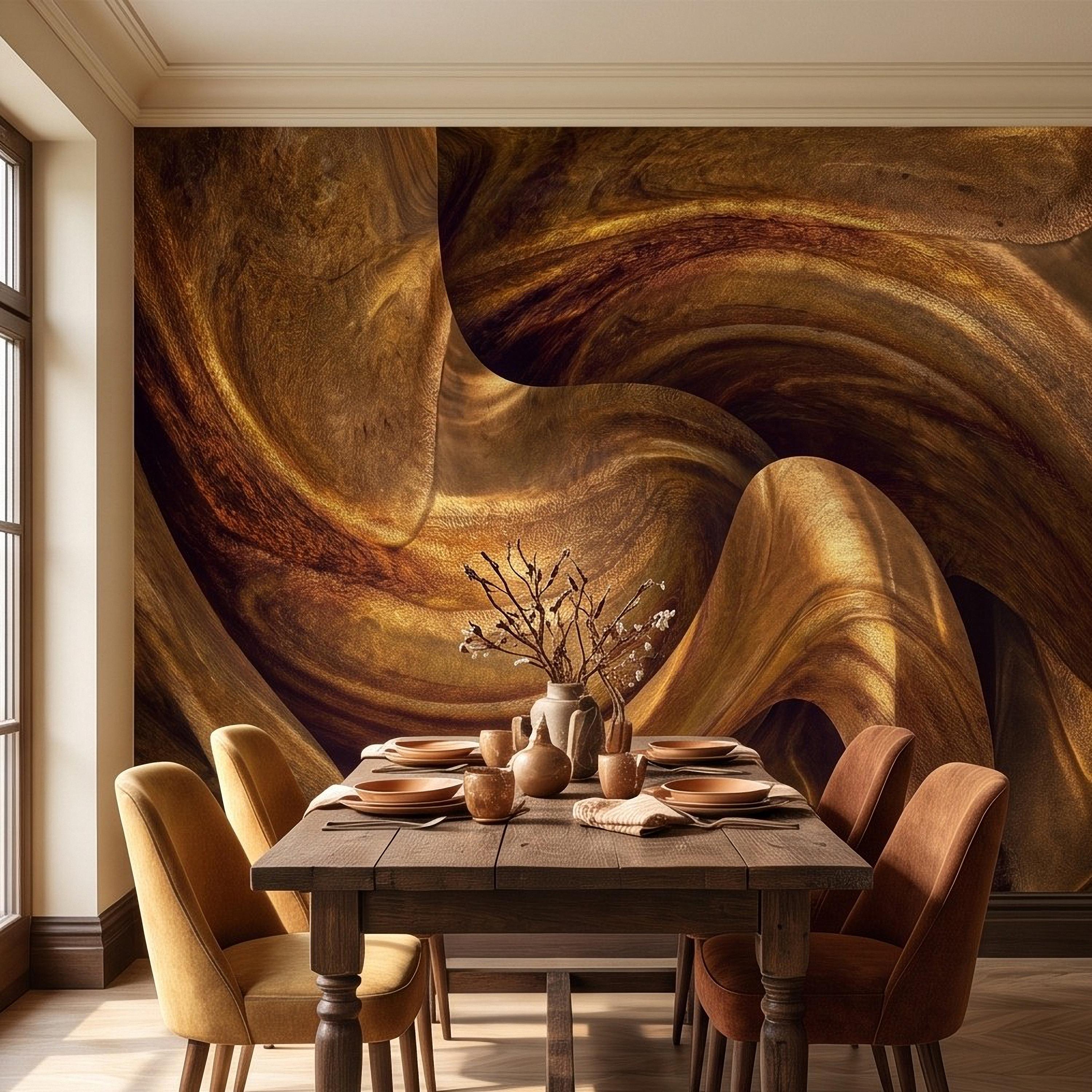 Abstract Wood Grain Peel and Stick Wall Mural, Sculptural Organic Curves, Flowing Timber Texture Contemporary Wallpaper