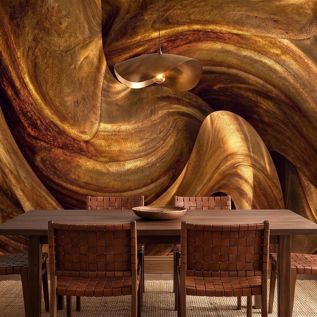 Abstract Wood Grain Peel and Stick Wall Mural, Sculptural Organic Curves, Flowing Timber Texture Contemporary Wallpaper