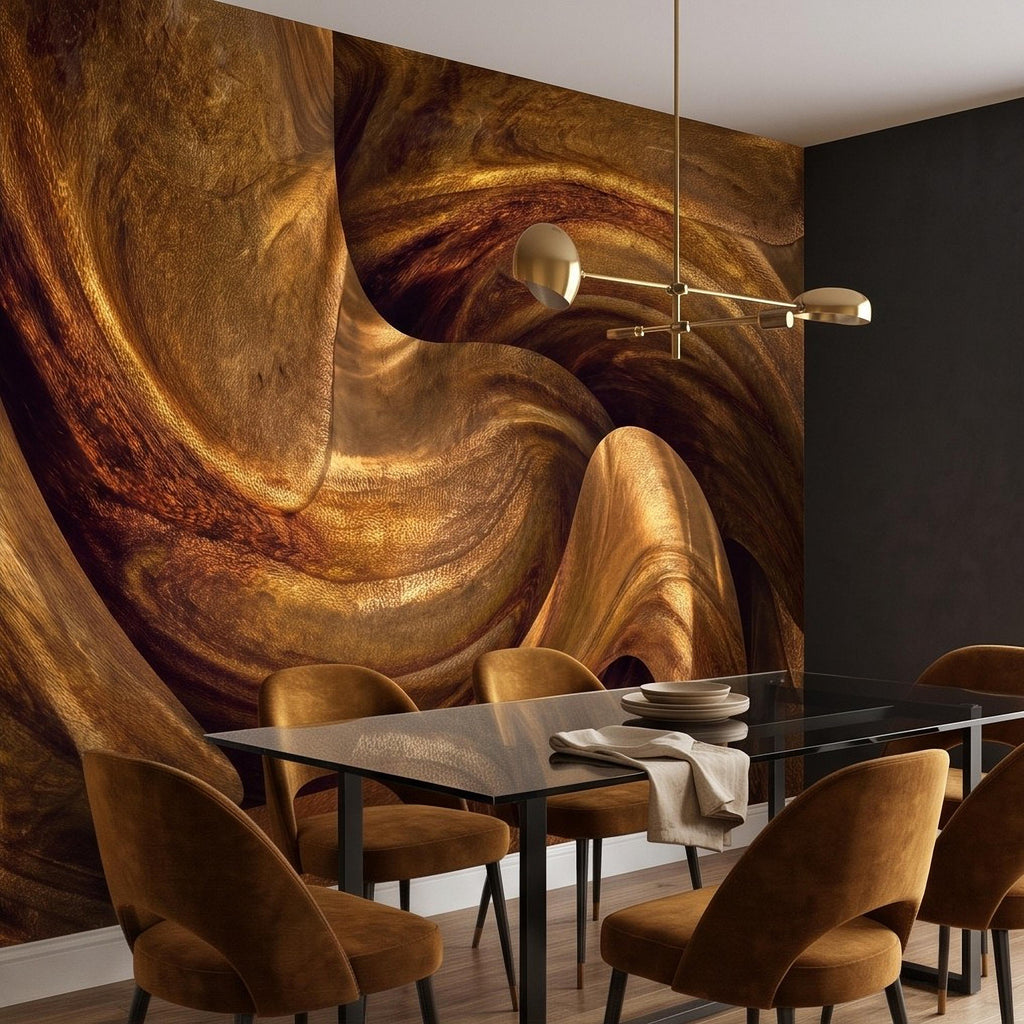 Abstract Wood Grain Peel and Stick Wall Mural, Sculptural Organic Curves, Flowing Timber Texture Contemporary Wallpaper