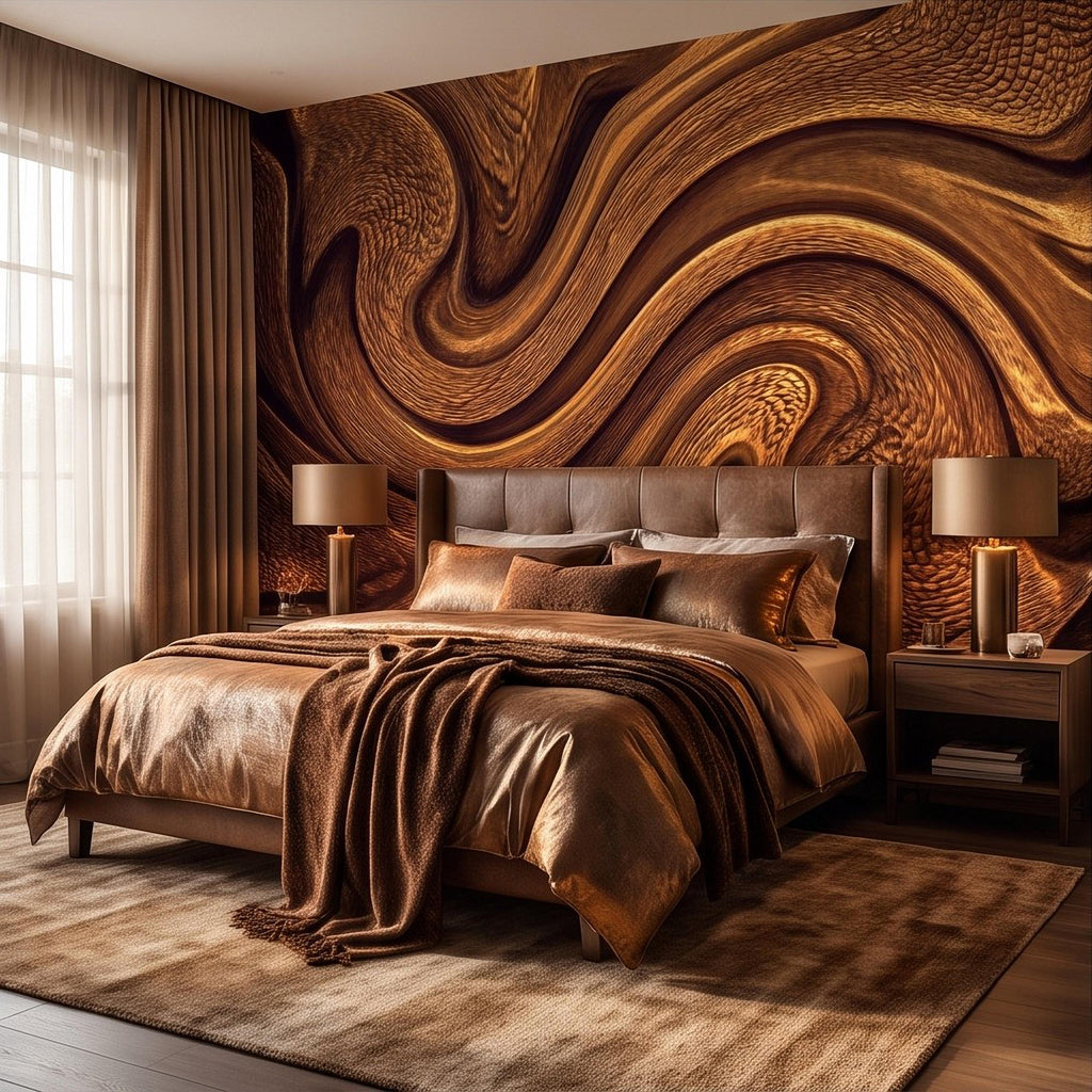 Abstract Wood Texture Peel and Stick Wall Mural, Flowing Sculptural Grain, Organic Timber Waves Contemporary Wallpaper