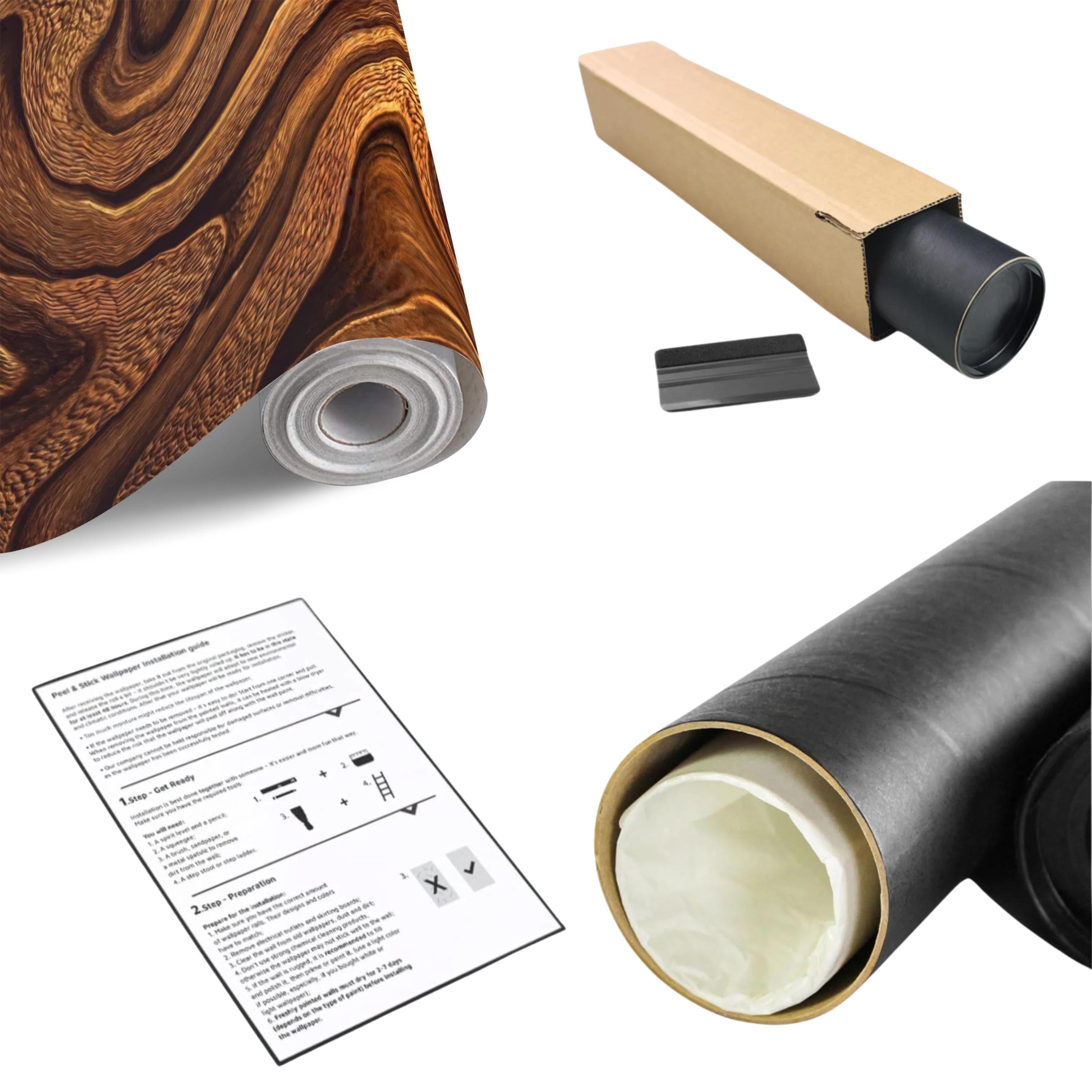 Abstract Wood Texture Peel and Stick Wall Mural, Flowing Sculptural Grain, Organic Timber Waves Contemporary Wallpaper