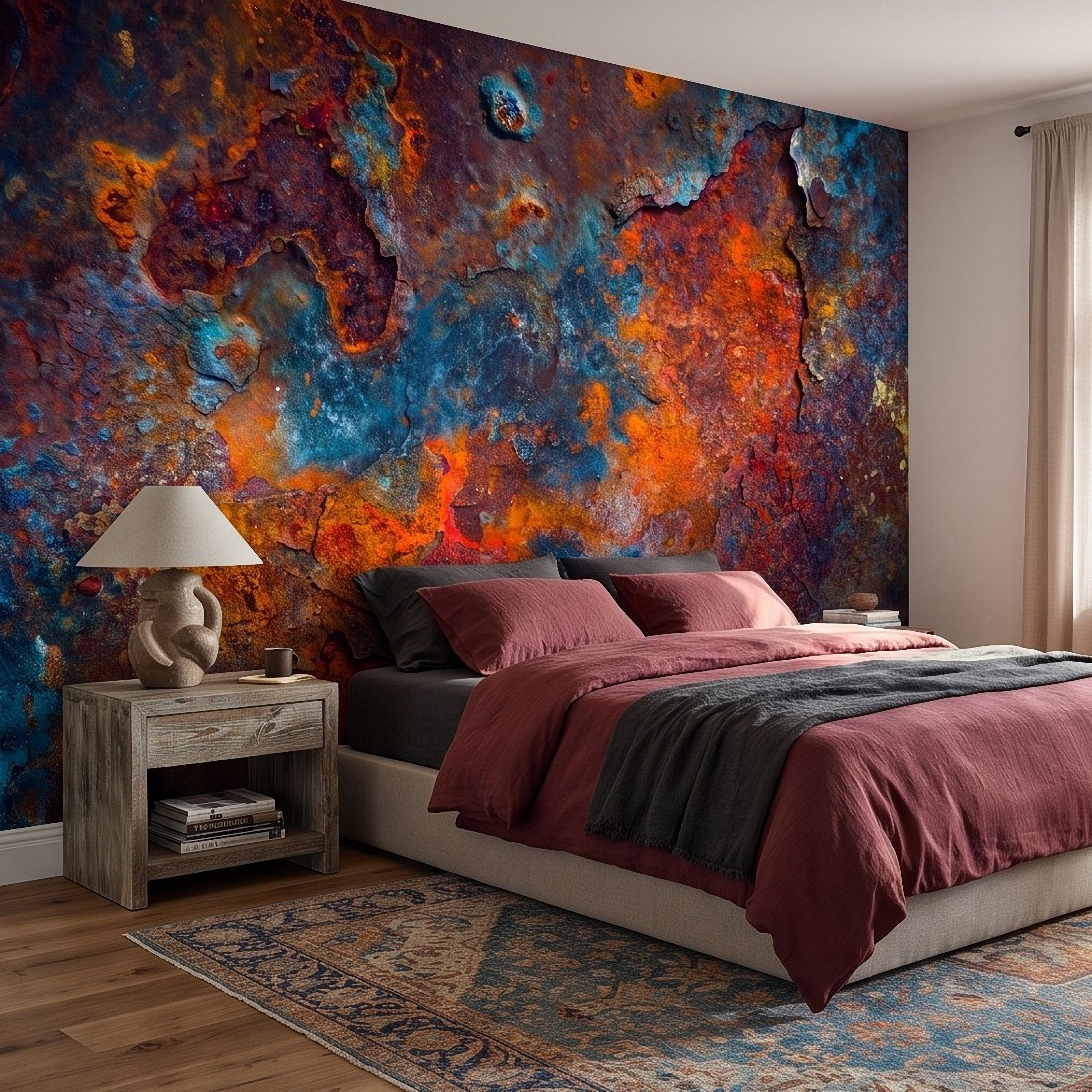 Abstract Rust Texture Peel and Stick Wall Mural, Weathered Oxidized Metal Surface, Industrial Patina Finish Contemporary Wallpaper