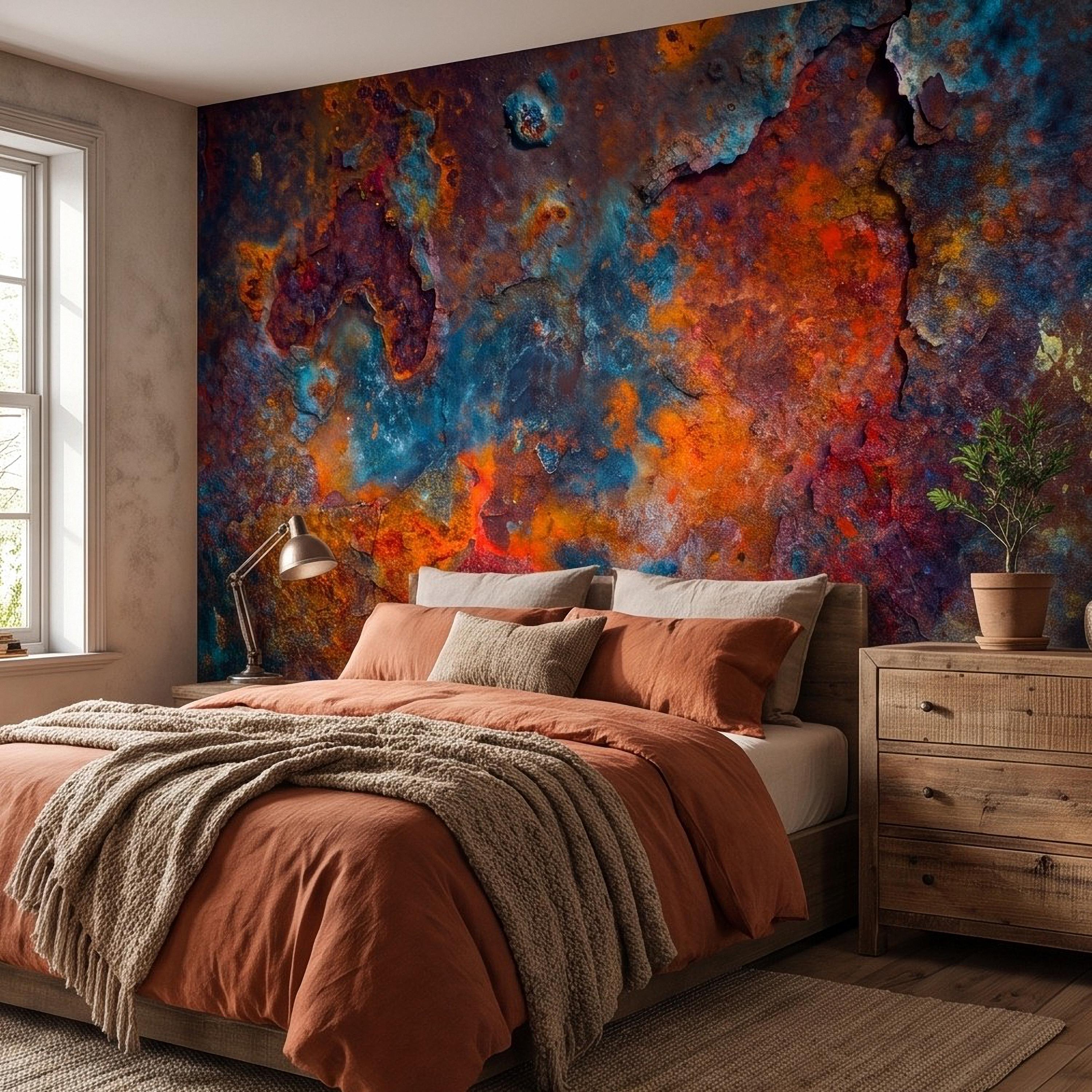 Abstract Rust Texture Peel and Stick Wall Mural, Weathered Oxidized Metal Surface, Industrial Patina Finish Contemporary Wallpaper