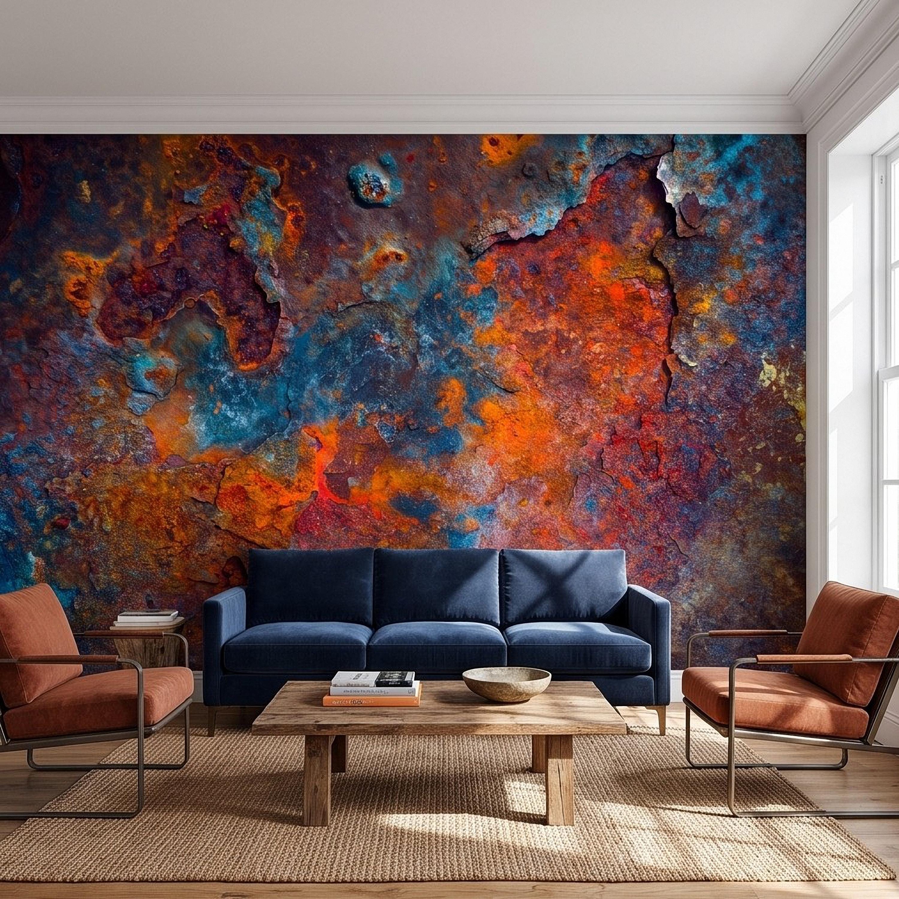 Abstract Rust Texture Peel and Stick Wall Mural, Weathered Oxidized Metal Surface, Industrial Patina Finish Contemporary Wallpaper