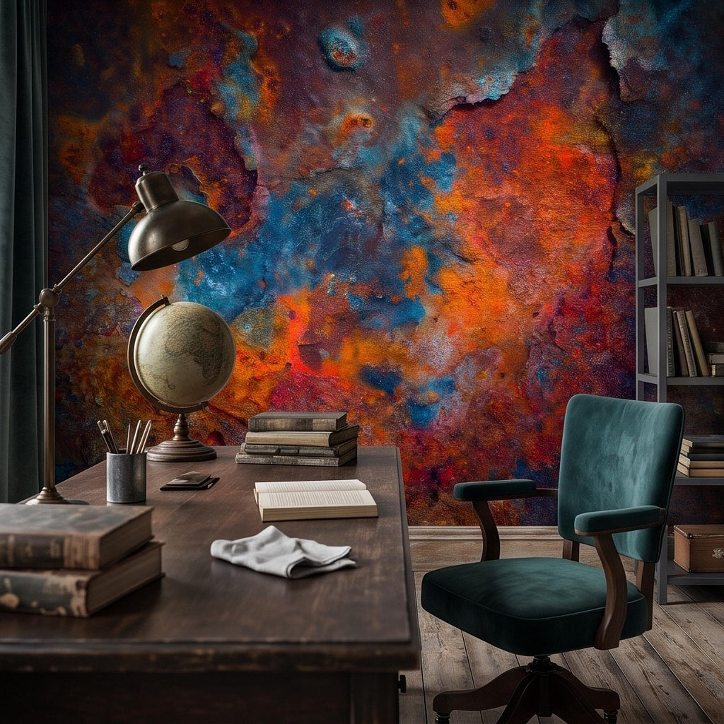 Abstract Rust Texture Peel and Stick Wall Mural, Weathered Oxidized Metal Surface, Industrial Patina Finish Contemporary Wallpaper