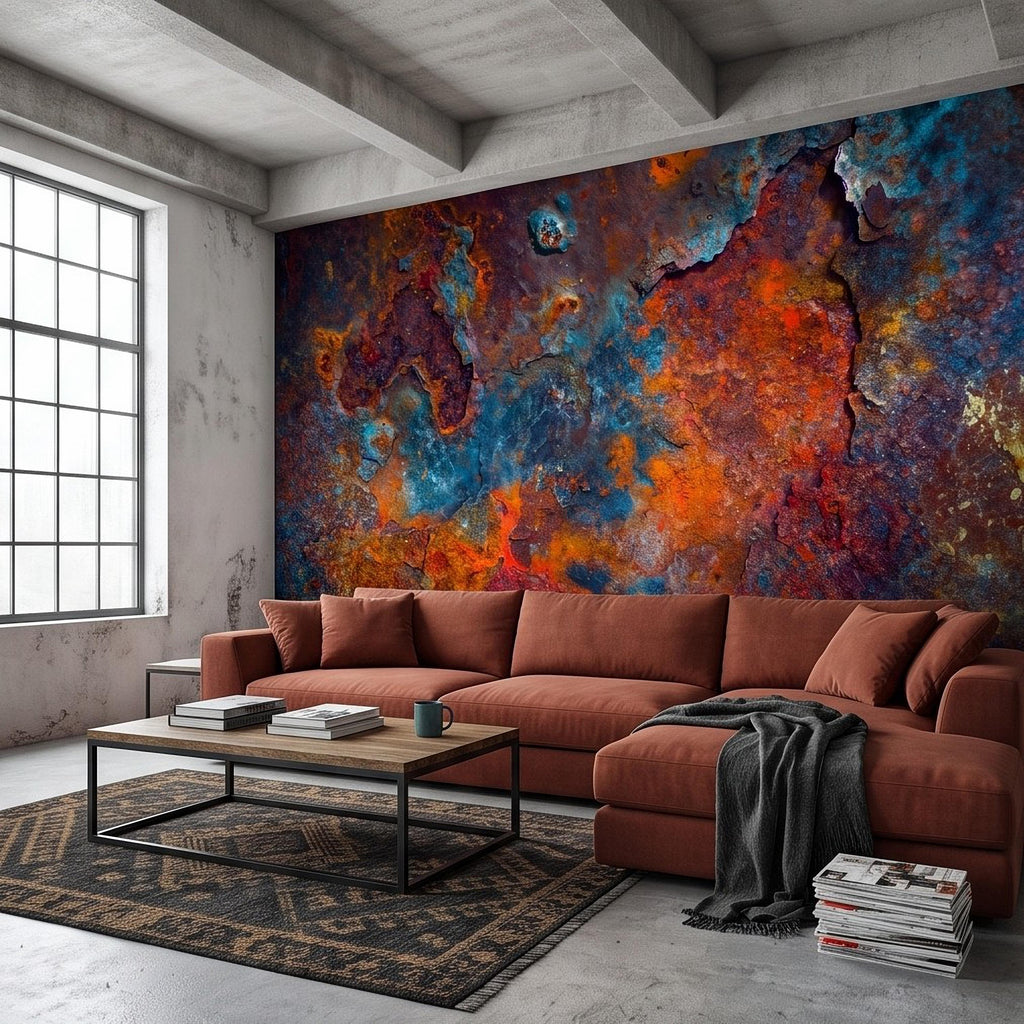 Abstract Rust Texture Peel and Stick Wall Mural, Weathered Oxidized Metal Surface, Industrial Patina Finish Contemporary Wallpaper