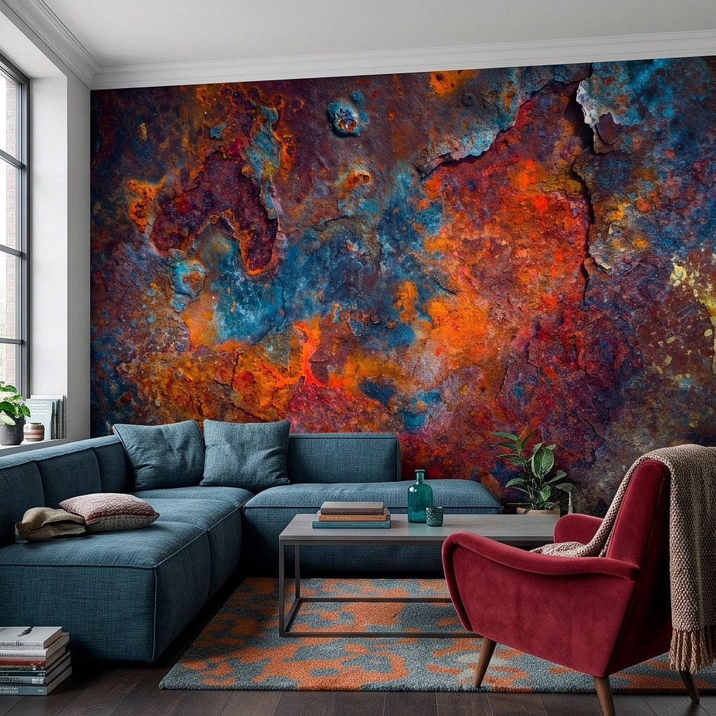 Abstract Rust Texture Peel and Stick Wall Mural, Weathered Oxidized Metal Surface, Industrial Patina Finish Contemporary Wallpaper