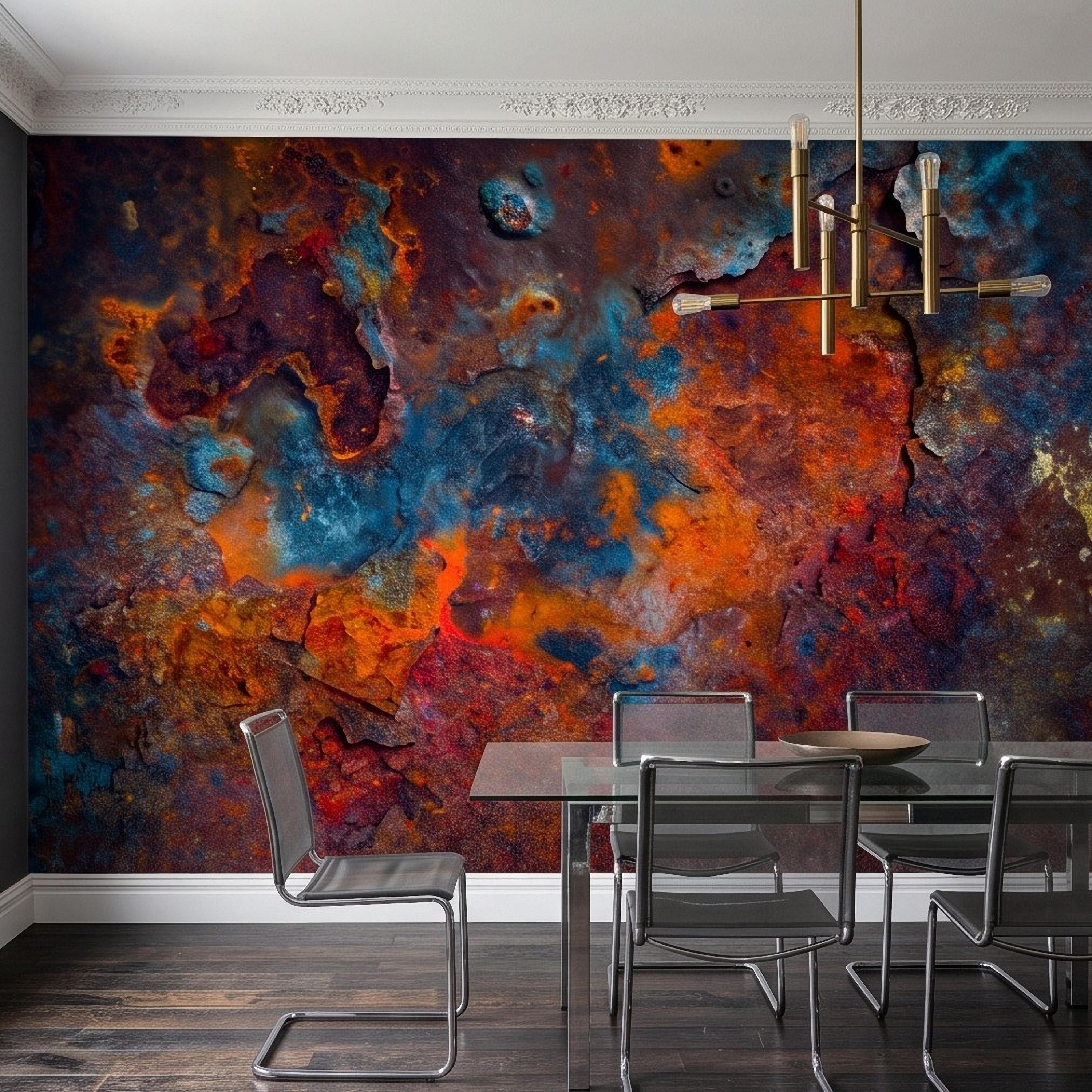 Abstract Rust Texture Peel and Stick Wall Mural, Weathered Oxidized Metal Surface, Industrial Patina Finish Contemporary Wallpaper