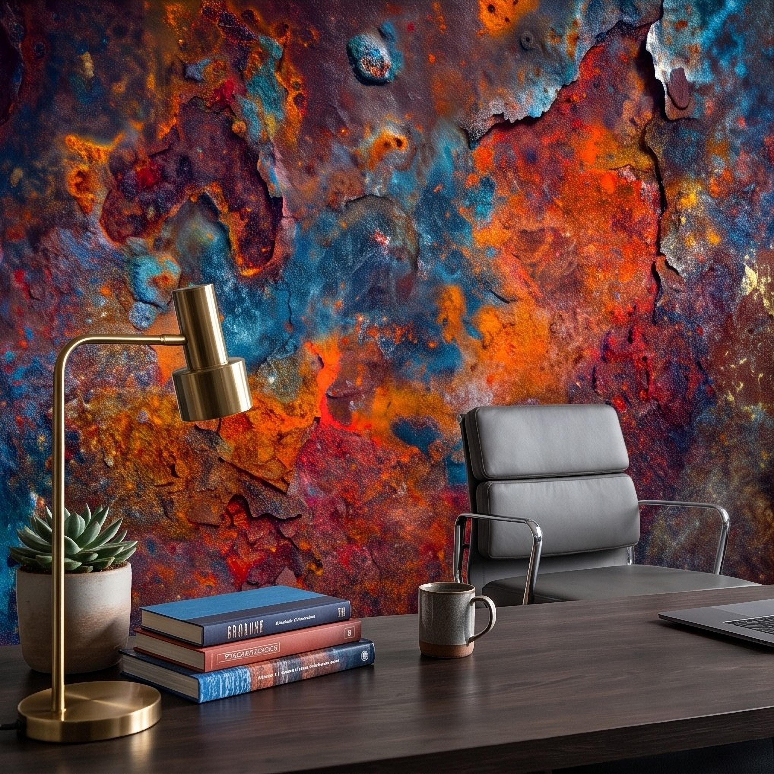 Abstract Rust Texture Peel and Stick Wall Mural, Weathered Oxidized Metal Surface, Industrial Patina Finish Contemporary Wallpaper