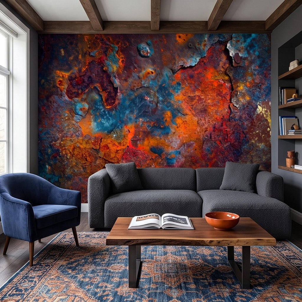 Abstract Rust Texture Peel and Stick Wall Mural, Weathered Oxidized Metal Surface, Industrial Patina Finish Contemporary Wallpaper