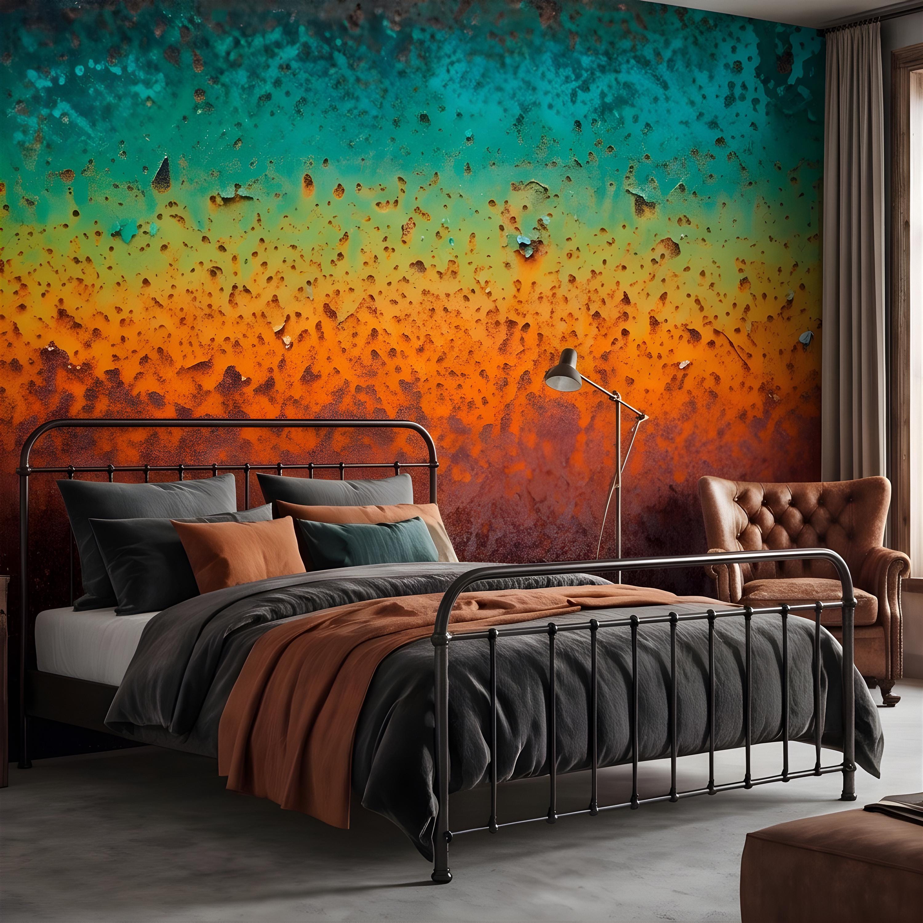 Oxidized Metal Peel and Stick Wall Mural, Patina Texture Weathered Industrial Surface Abstract Wallpaper