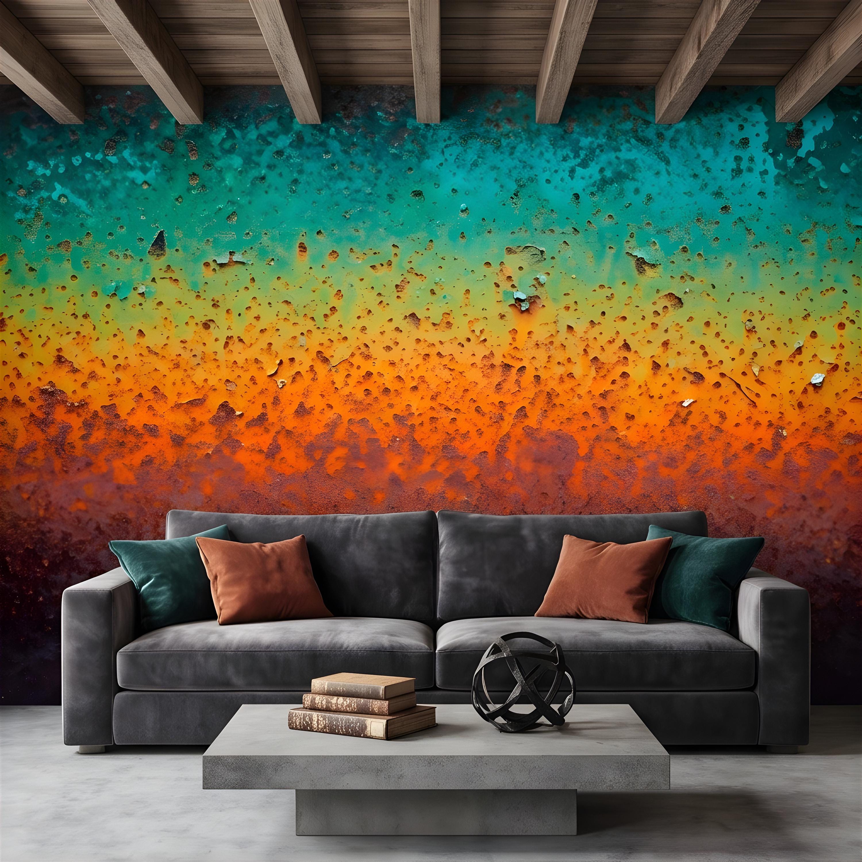 Oxidized Metal Peel and Stick Wall Mural, Patina Texture Weathered Industrial Surface Abstract Wallpaper