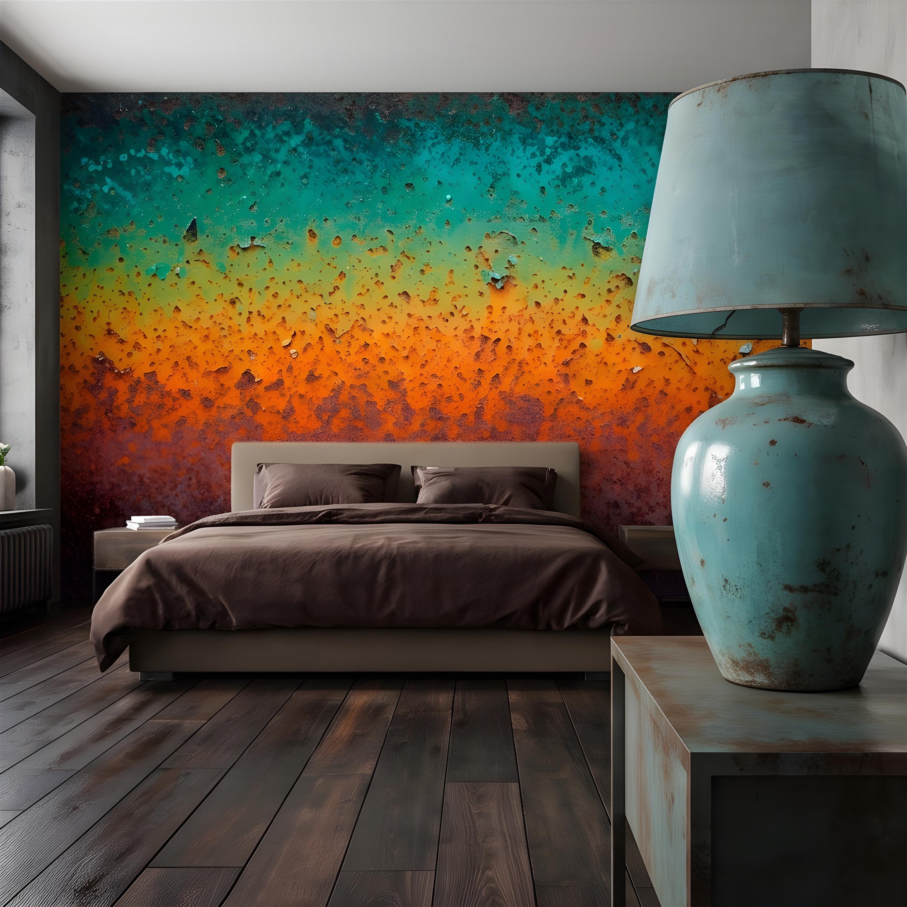 Oxidized Metal Peel and Stick Wall Mural, Patina Texture Weathered Industrial Surface Abstract Wallpaper