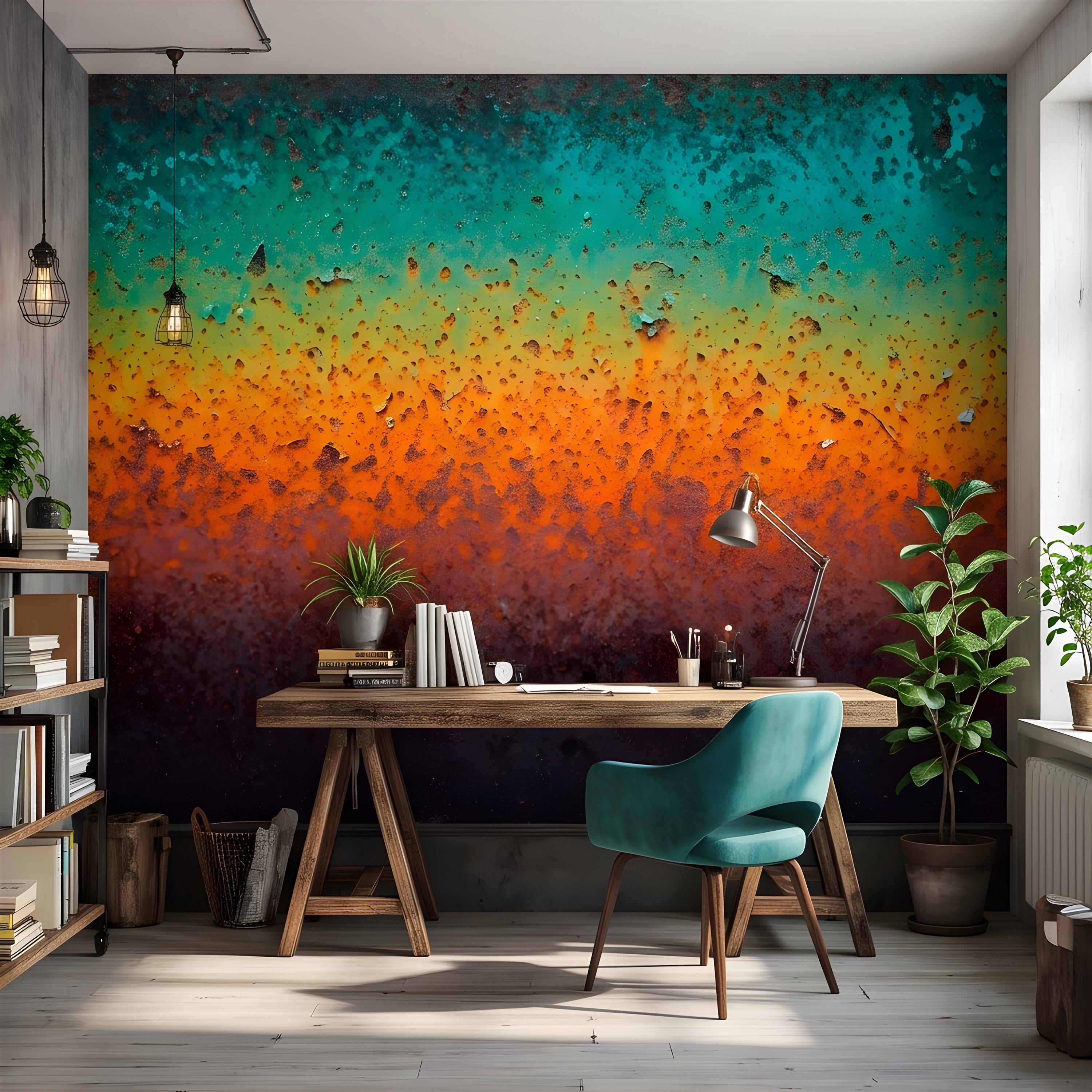 Oxidized Metal Peel and Stick Wall Mural, Patina Texture Weathered Industrial Surface Abstract Wallpaper