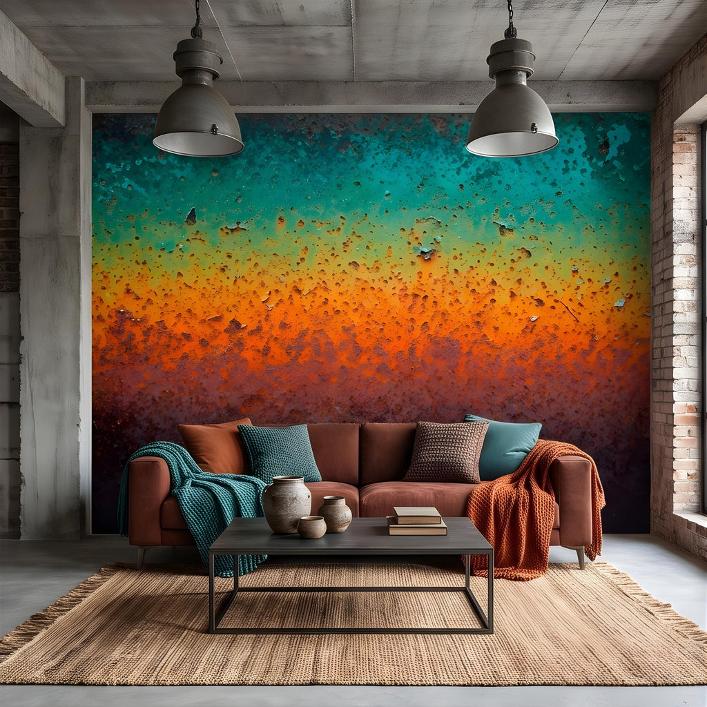 Oxidized Metal Peel and Stick Wall Mural, Patina Texture Weathered Industrial Surface Abstract Wallpaper
