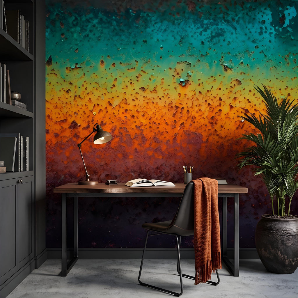Oxidized Metal Peel and Stick Wall Mural, Patina Texture Weathered Industrial Surface Abstract Wallpaper