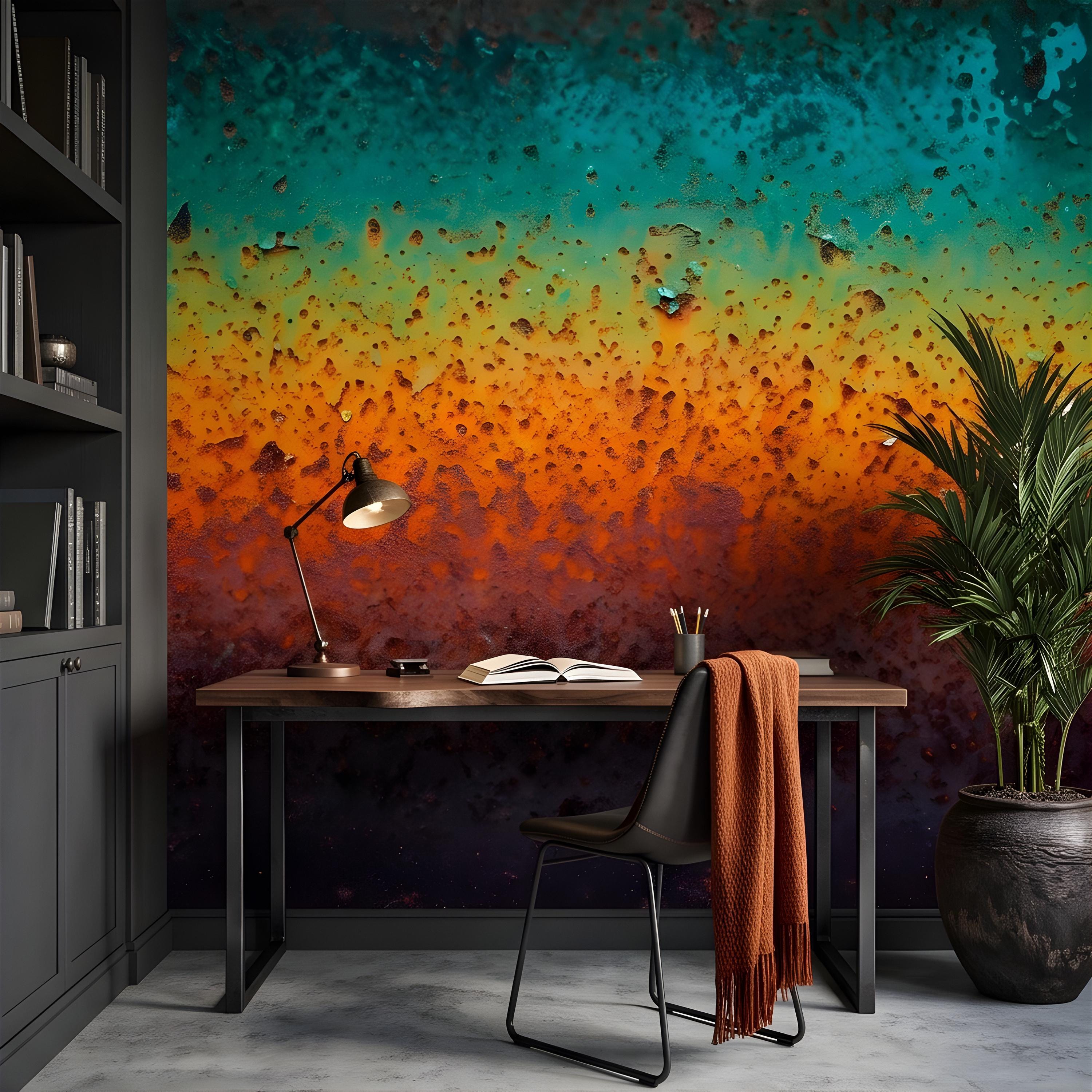 Oxidized Metal Peel and Stick Wall Mural, Patina Texture Weathered Industrial Surface Abstract Wallpaper
