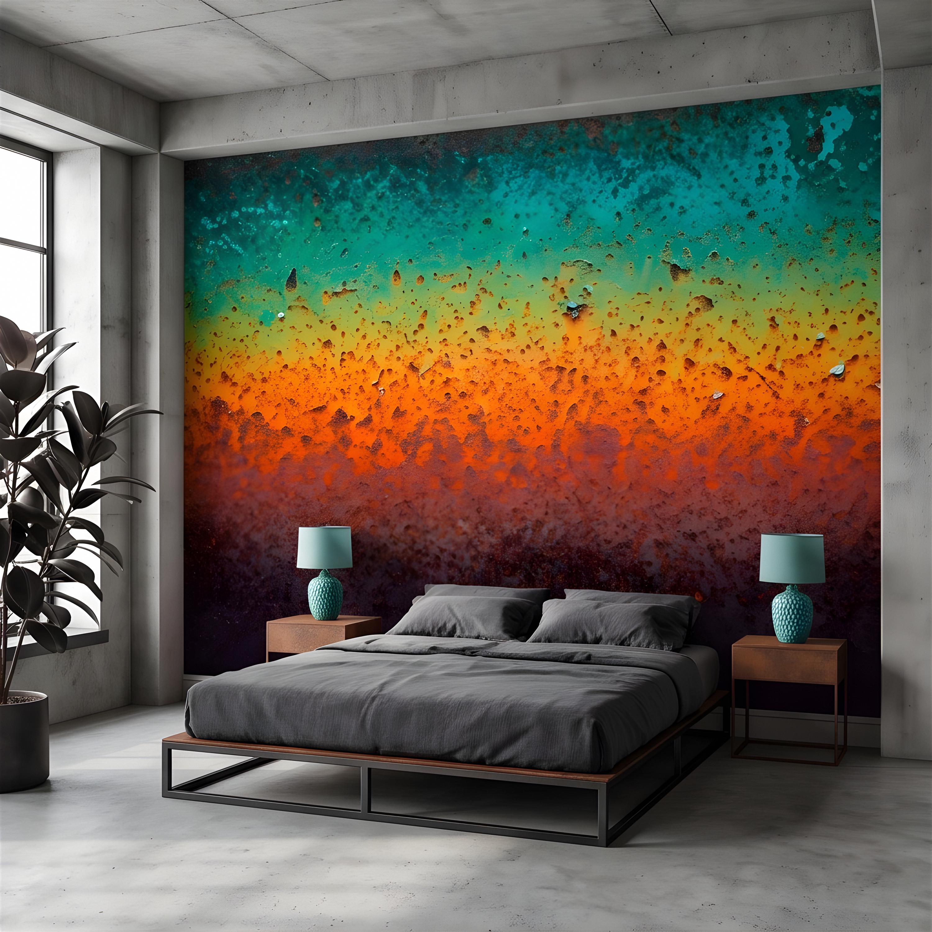 Oxidized Metal Peel and Stick Wall Mural, Patina Texture Weathered Industrial Surface Abstract Wallpaper