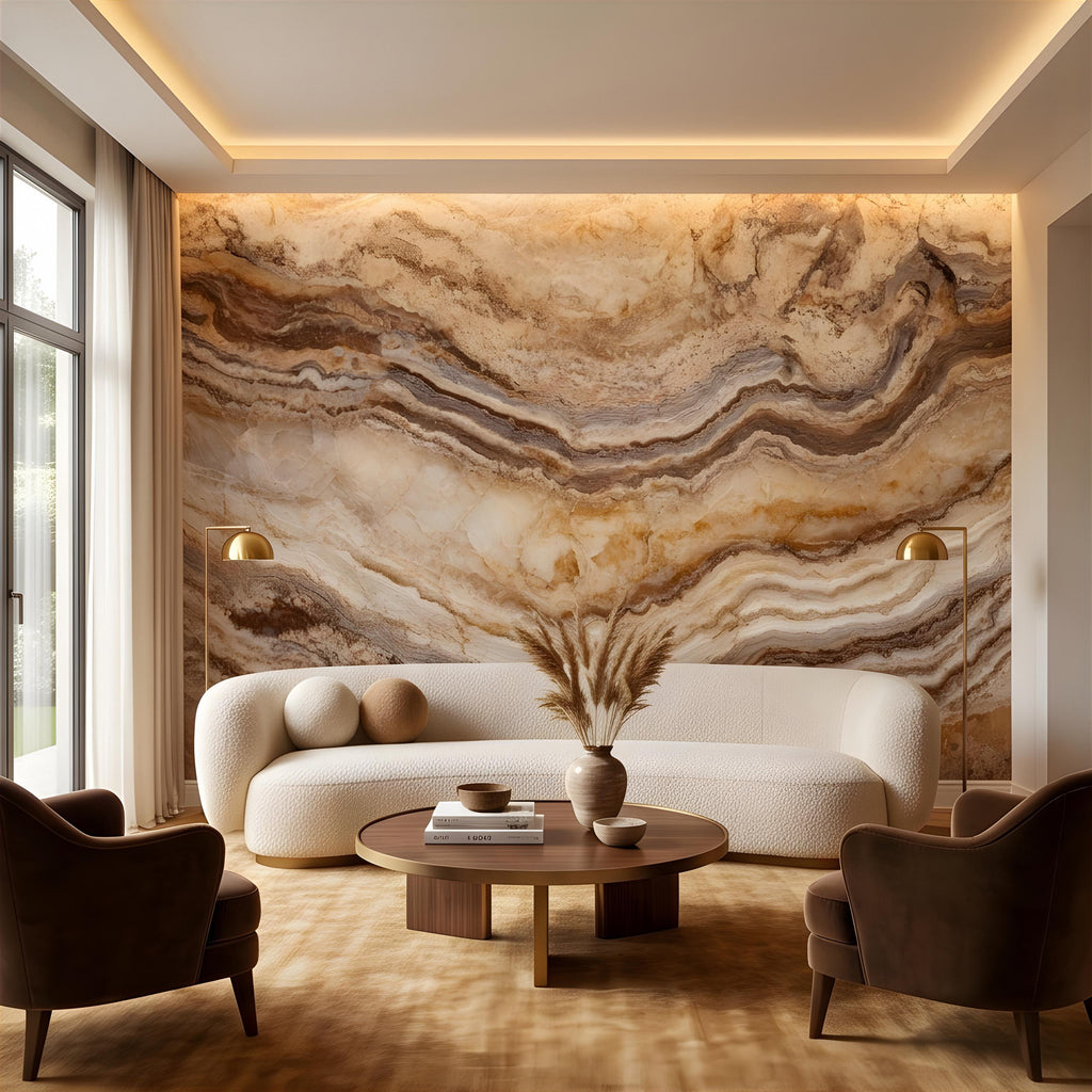 Onyx Marble Peel and Stick Wall Mural, Natural Stone Veining, Luxury Beige Agate Texture Elegant Mineral Wallpaper