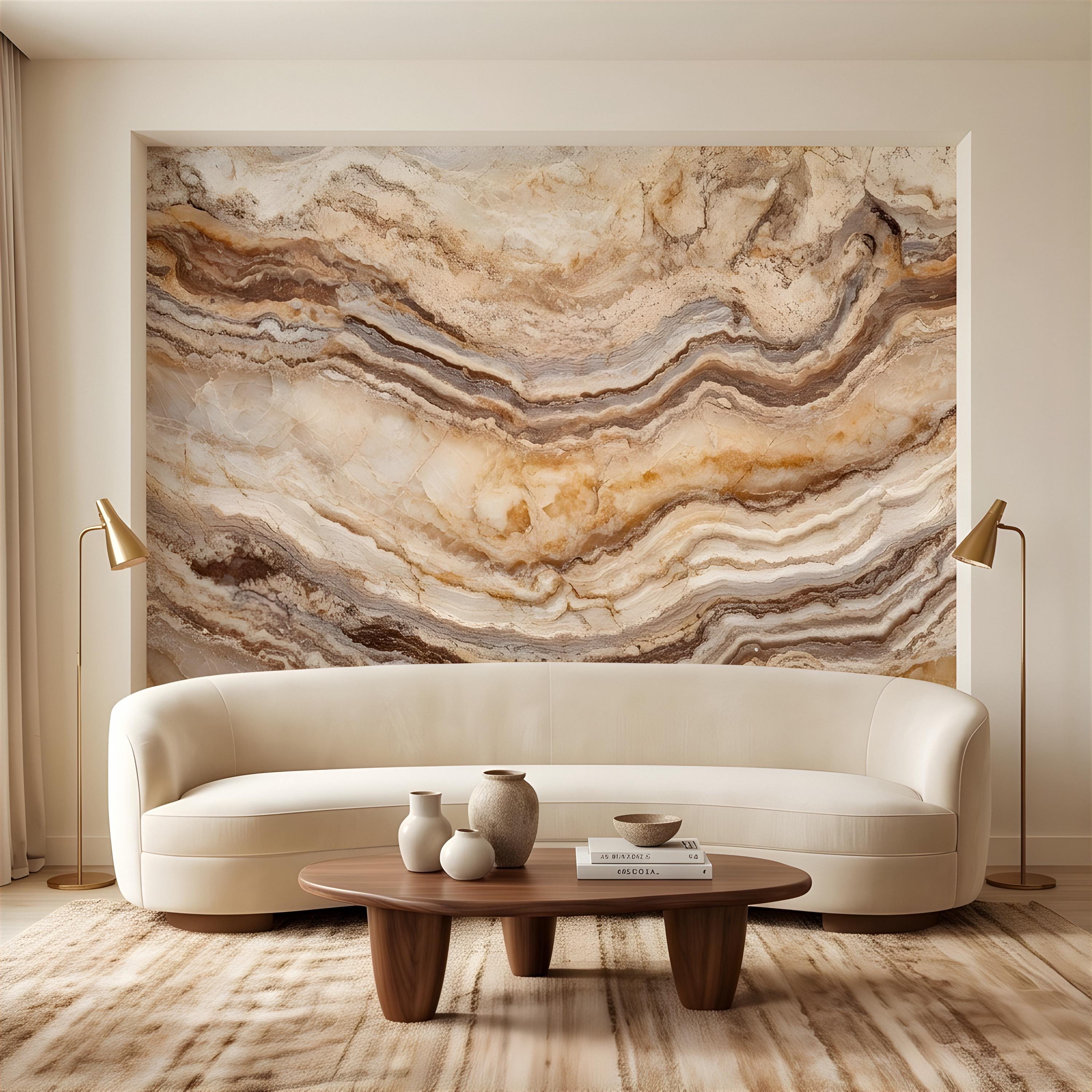 Onyx Marble Peel and Stick Wall Mural, Natural Stone Veining, Luxury Beige Agate Texture Elegant Mineral Wallpaper