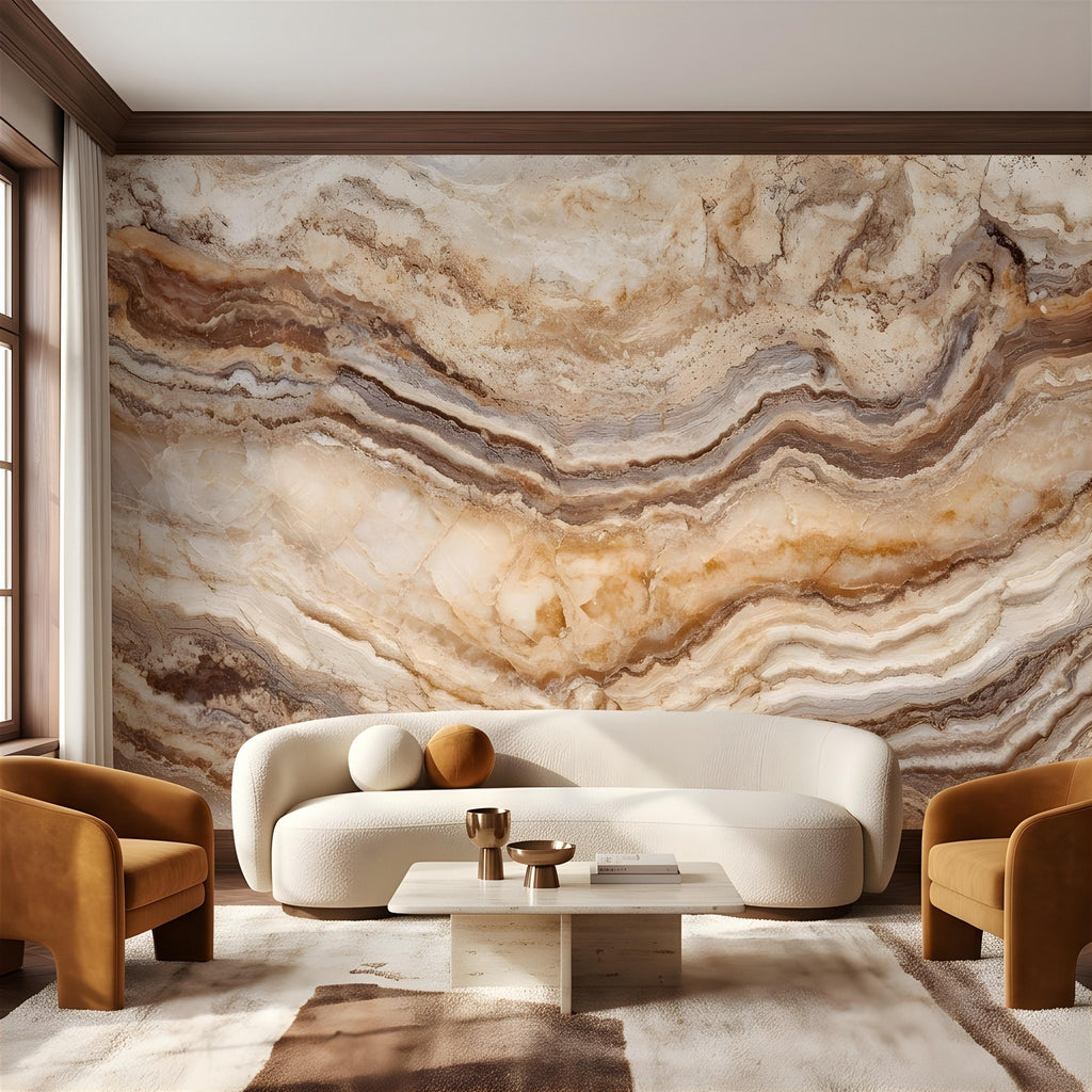 Onyx Marble Peel and Stick Wall Mural, Natural Stone Veining, Luxury Beige Agate Texture Elegant Mineral Wallpaper