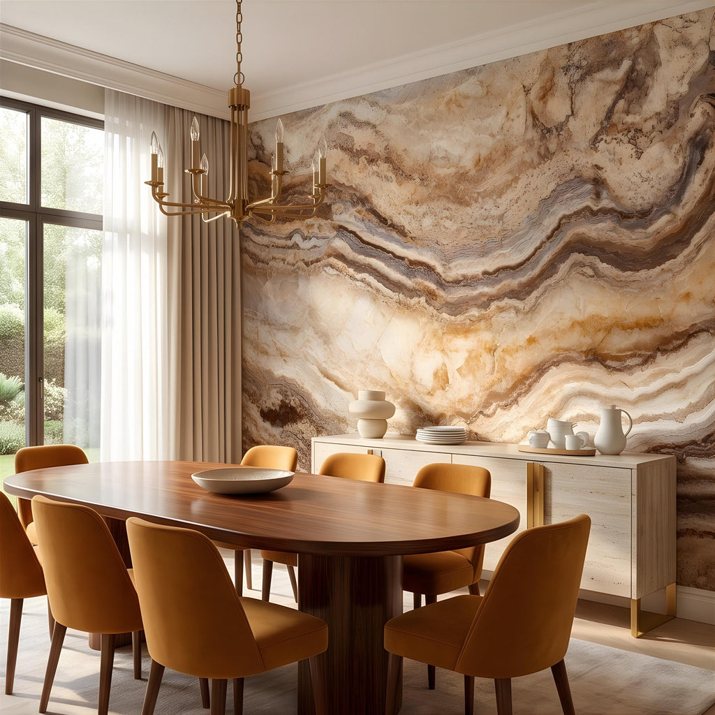 Onyx Marble Peel and Stick Wall Mural, Natural Stone Veining, Luxury Beige Agate Texture Elegant Mineral Wallpaper
