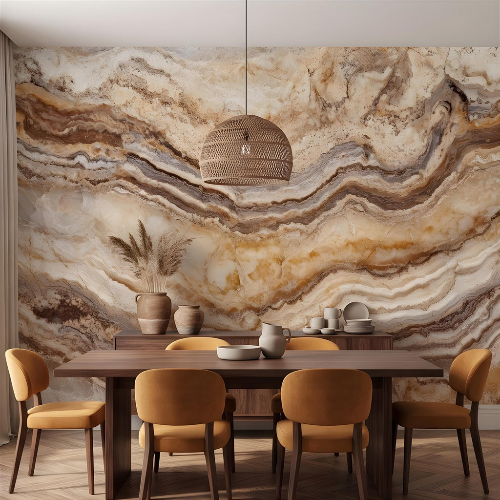 Onyx Marble Peel and Stick Wall Mural, Natural Stone Veining, Luxury Beige Agate Texture Elegant Mineral Wallpaper