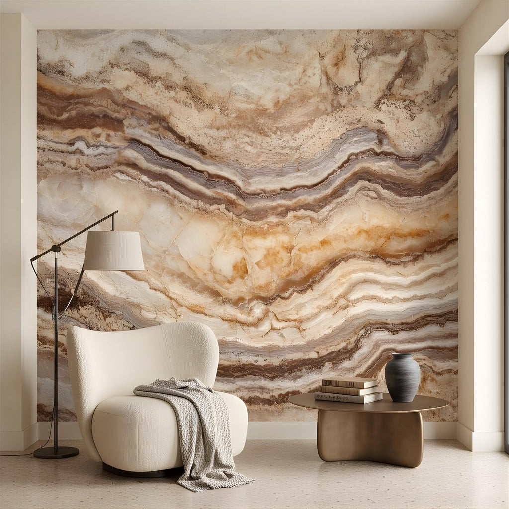 Onyx Marble Peel and Stick Wall Mural, Natural Stone Veining, Luxury Beige Agate Texture Elegant Mineral Wallpaper