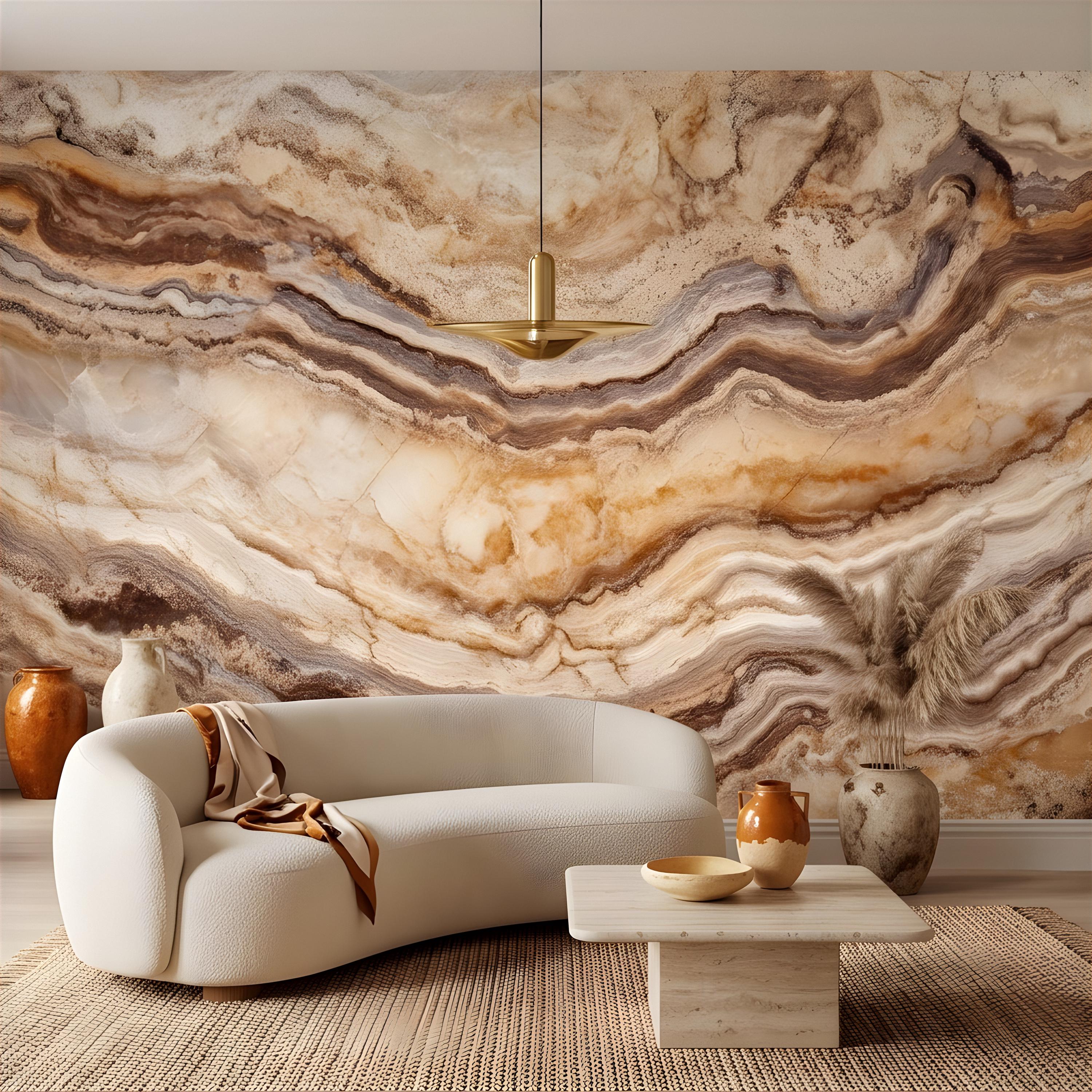 Onyx Marble Peel and Stick Wall Mural, Natural Stone Veining, Luxury Beige Agate Texture Elegant Mineral Wallpaper
