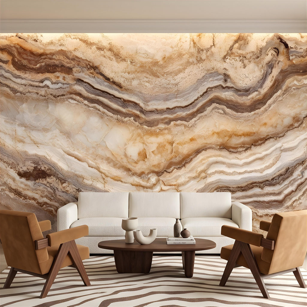 Onyx Marble Peel and Stick Wall Mural, Natural Stone Veining, Luxury Beige Agate Texture Elegant Mineral Wallpaper