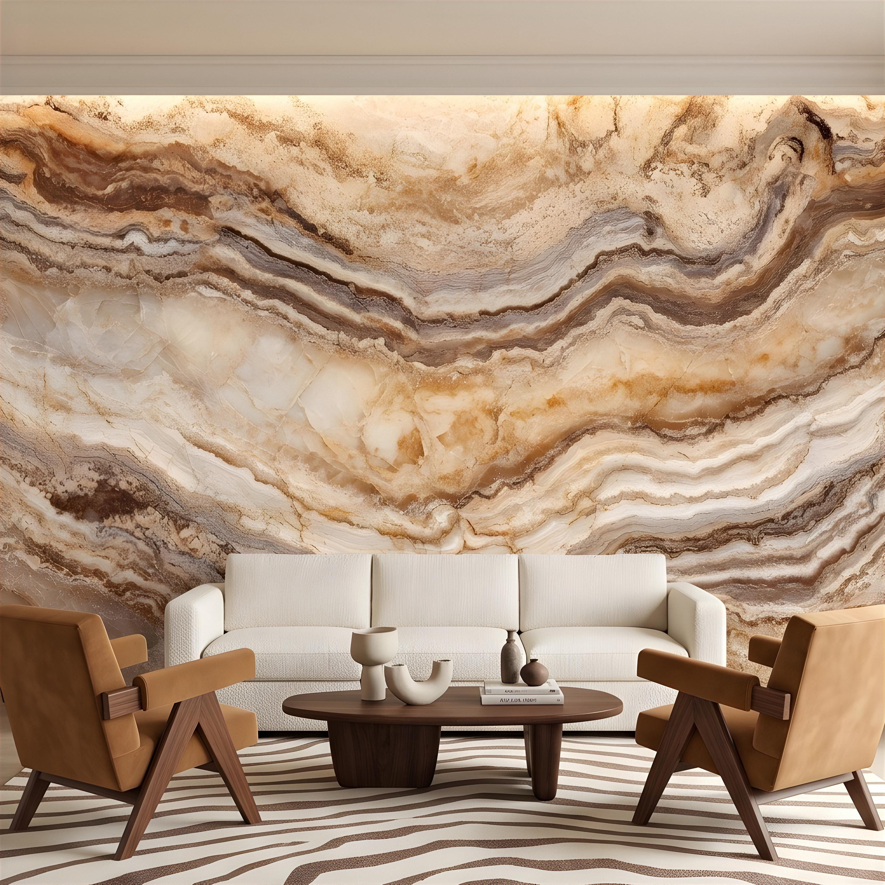 Onyx Marble Peel and Stick Wall Mural, Natural Stone Veining, Luxury Beige Agate Texture Elegant Mineral Wallpaper