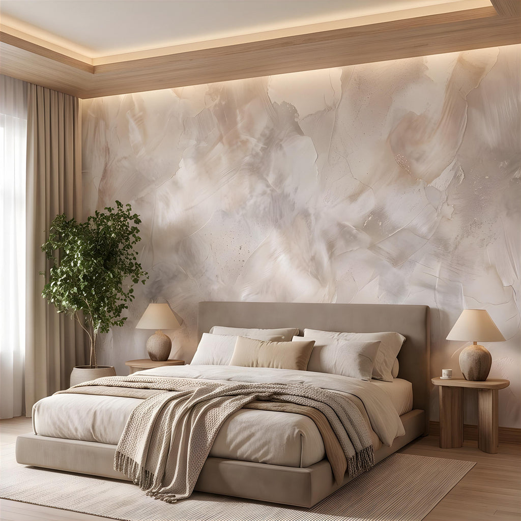Lime Wash Peel and Stick Wall Mural, Roman Clay Plaster Texture, Soft Neutral Mineral Finish Luxury Textured Wallpaper