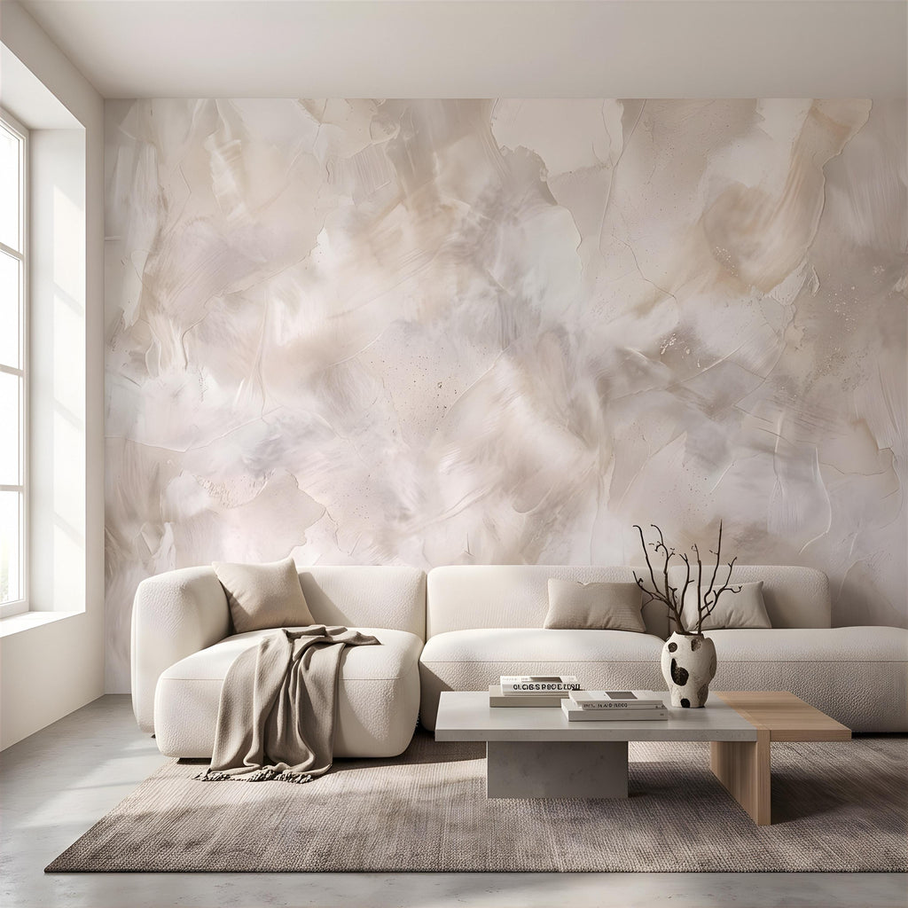 Lime Wash Peel and Stick Wall Mural, Roman Clay Plaster Texture, Soft Neutral Mineral Finish Luxury Textured Wallpaper