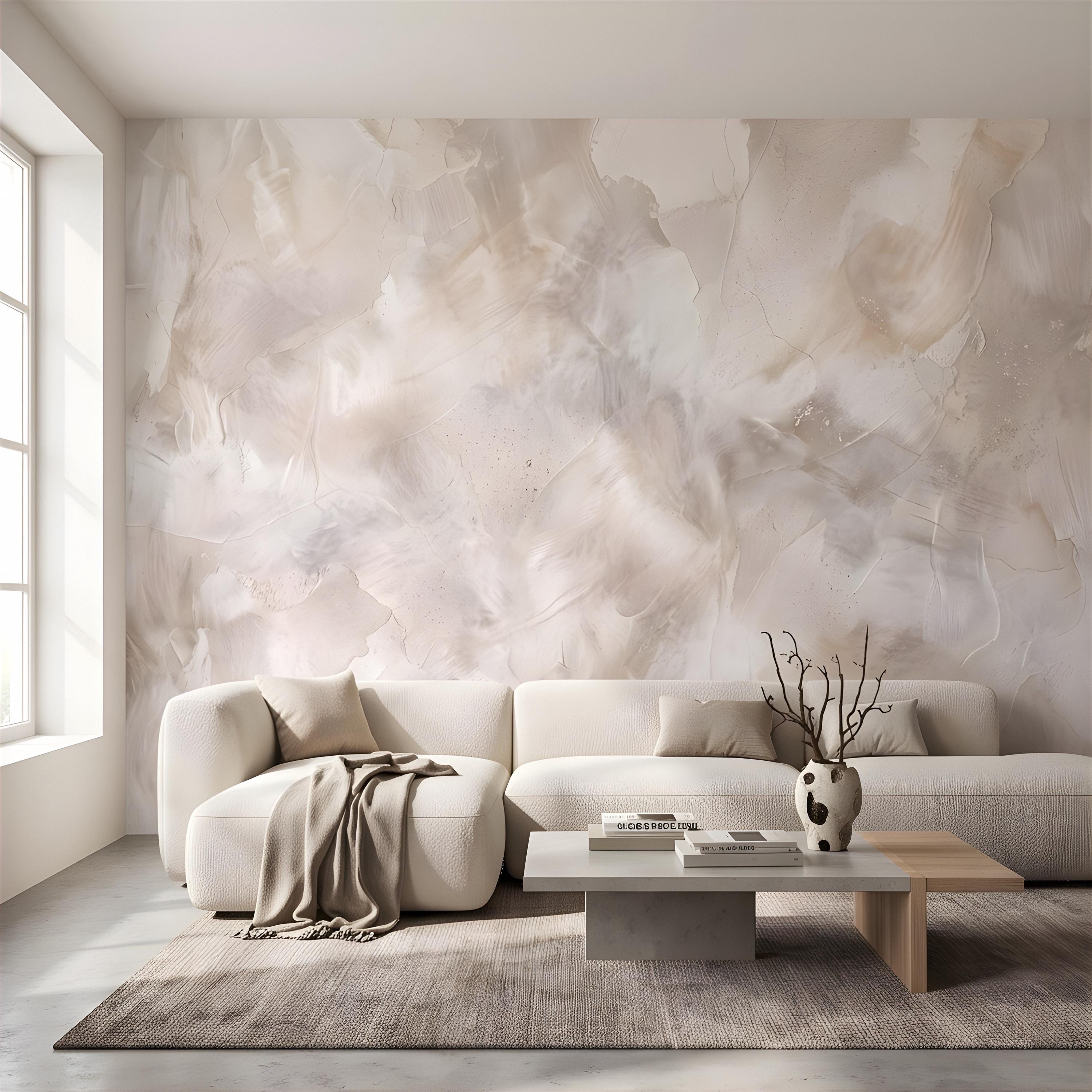 Lime Wash Peel and Stick Wall Mural, Roman Clay Plaster Texture, Soft Neutral Mineral Finish Luxury Textured Wallpaper