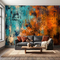 Abstract Texture Peel and Stick Wall Mural, Turquoise and Burnt Orange, Expressive Painterly Layers Contemporary Wallpaper