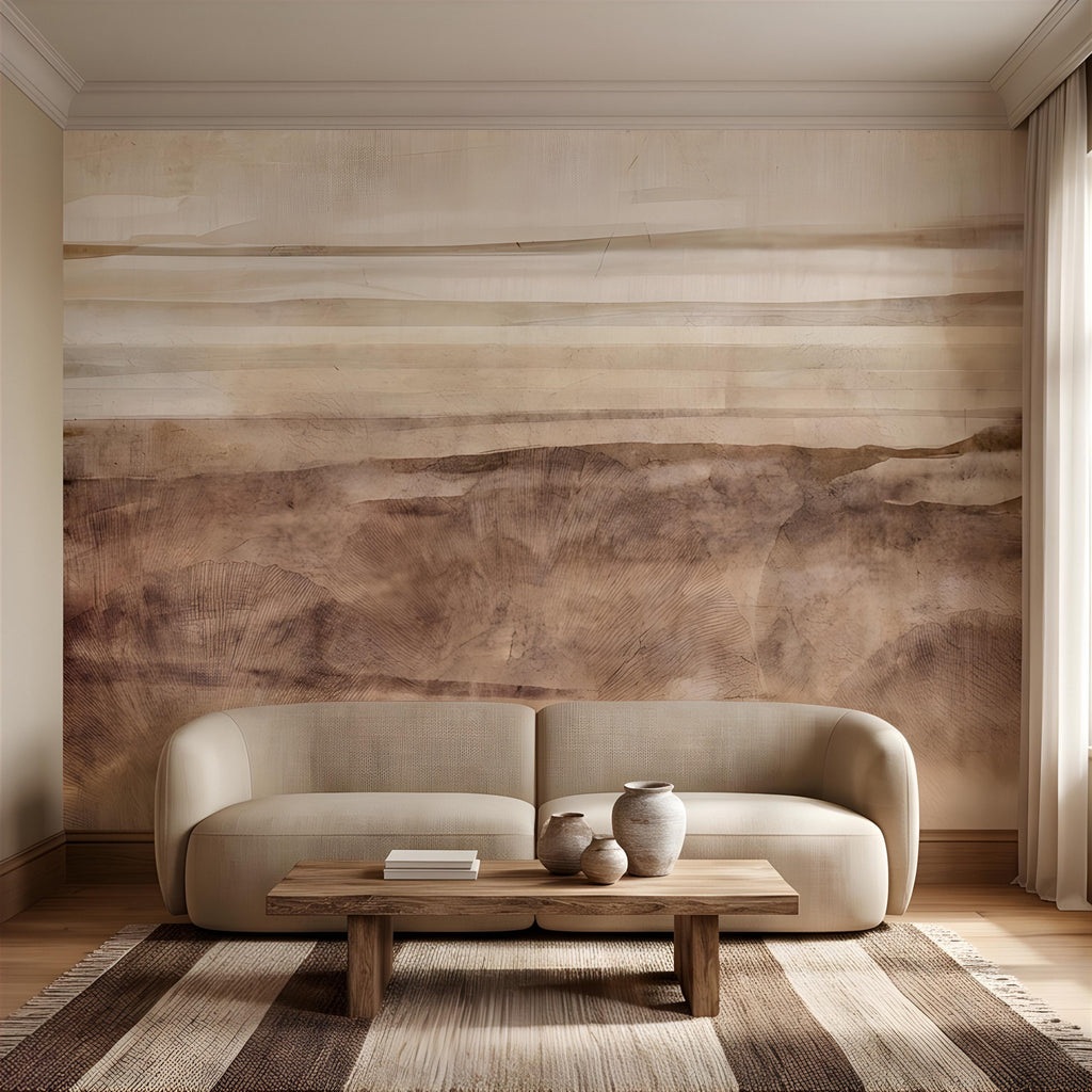 Petrified Wood Peel and Stick Wall Mural, Natural Fossil Grain Texture, Organic Earth Layer Pattern Rustic Mineral Wallpaper