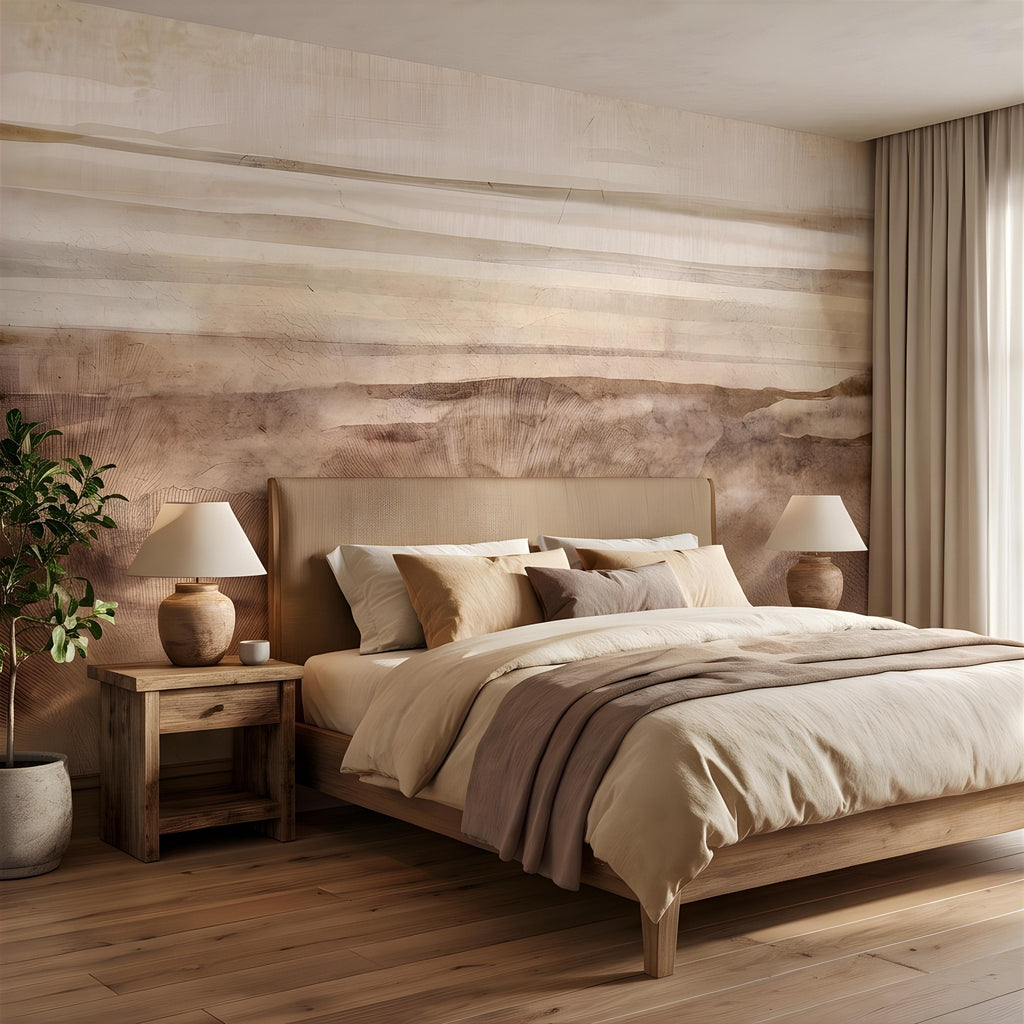 Petrified Wood Peel and Stick Wall Mural, Natural Fossil Grain Texture, Organic Earth Layer Pattern Rustic Mineral Wallpaper
