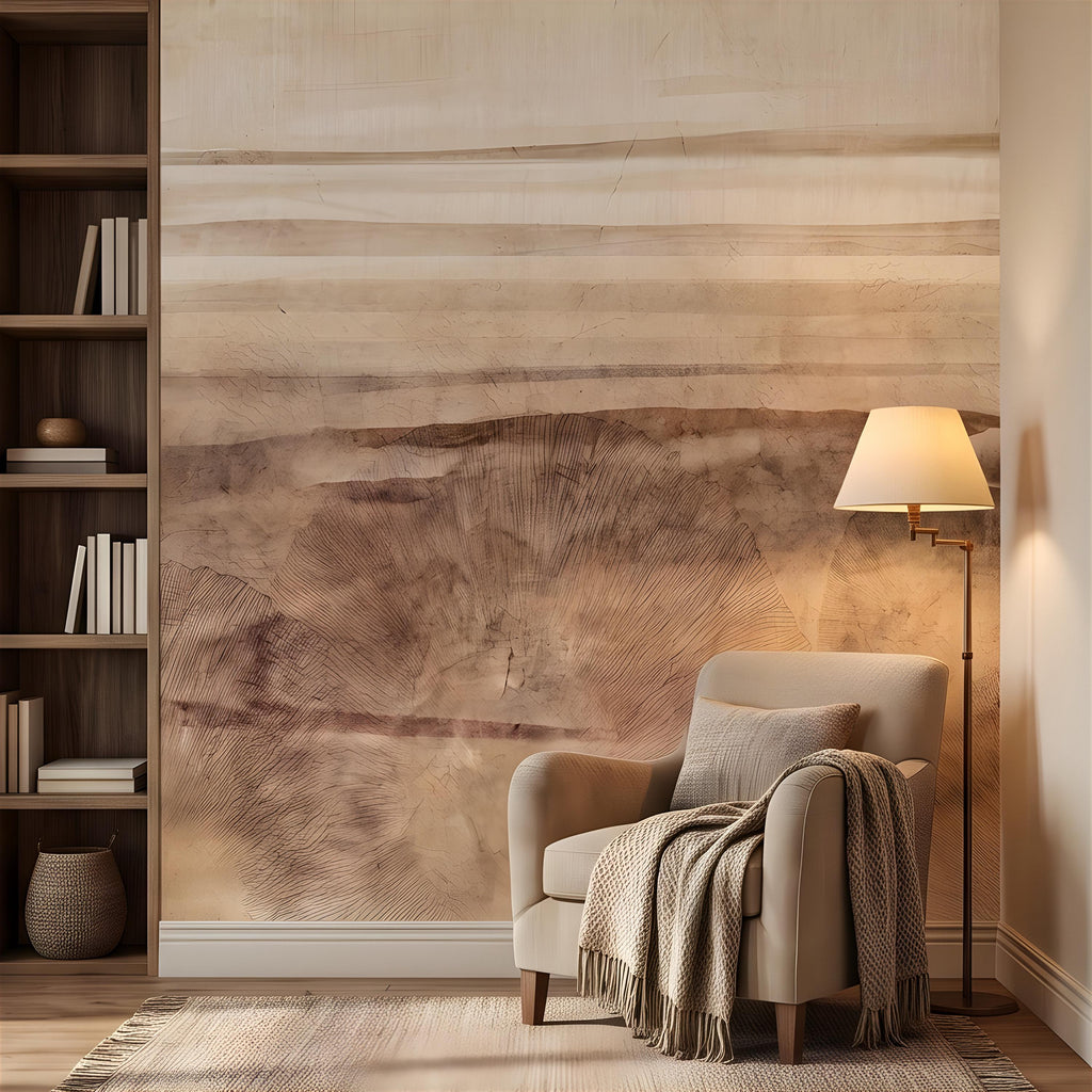 Petrified Wood Peel and Stick Wall Mural, Natural Fossil Grain Texture, Organic Earth Layer Pattern Rustic Mineral Wallpaper