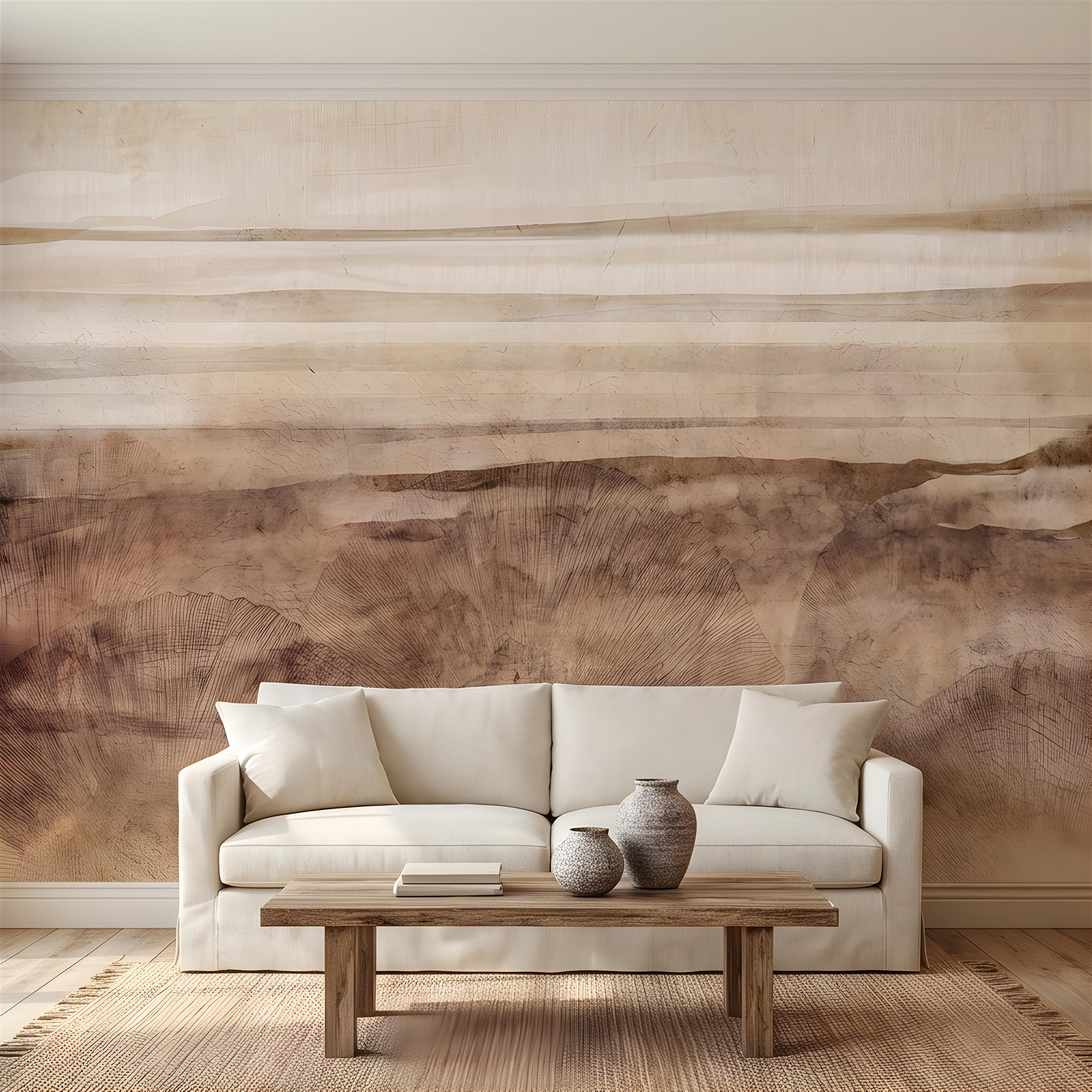 Petrified Wood Peel and Stick Wall Mural, Natural Fossil Grain Texture, Organic Earth Layer Pattern Rustic Mineral Wallpaper
