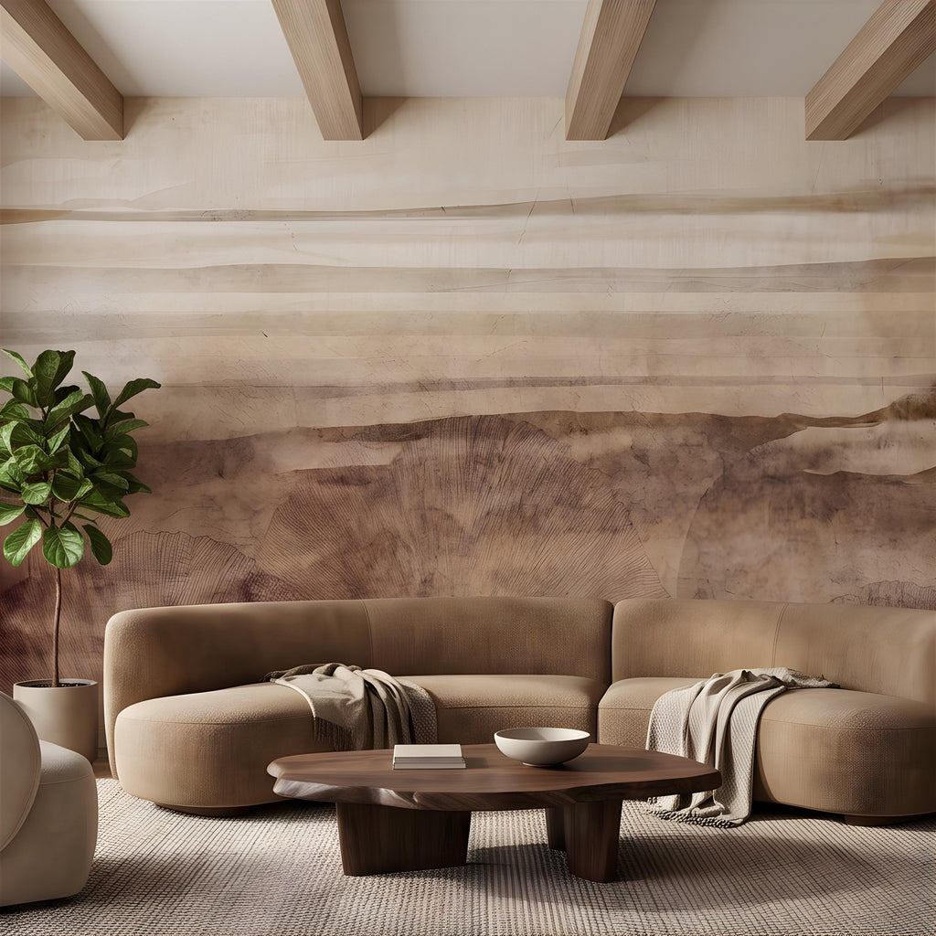 Petrified Wood Peel and Stick Wall Mural, Natural Fossil Grain Texture, Organic Earth Layer Pattern Rustic Mineral Wallpaper
