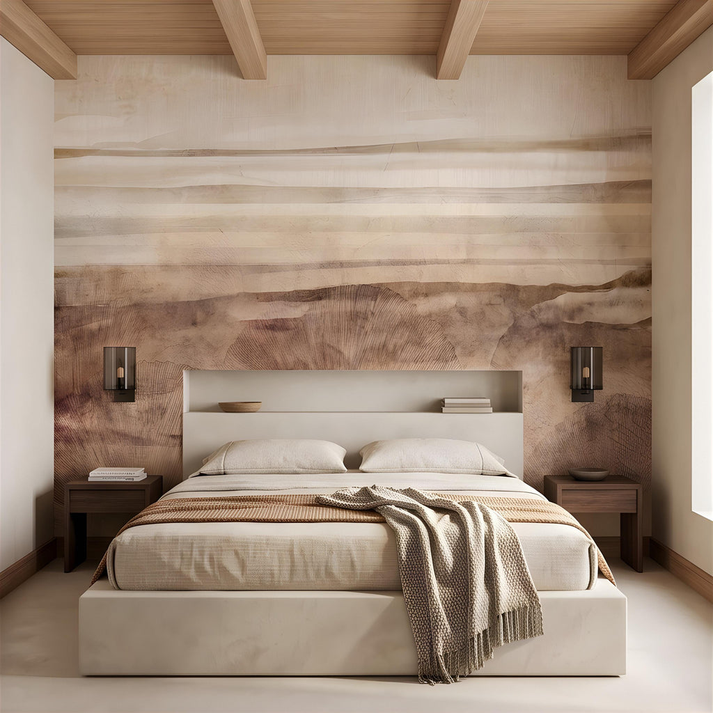 Petrified Wood Peel and Stick Wall Mural, Natural Fossil Grain Texture, Organic Earth Layer Pattern Rustic Mineral Wallpaper