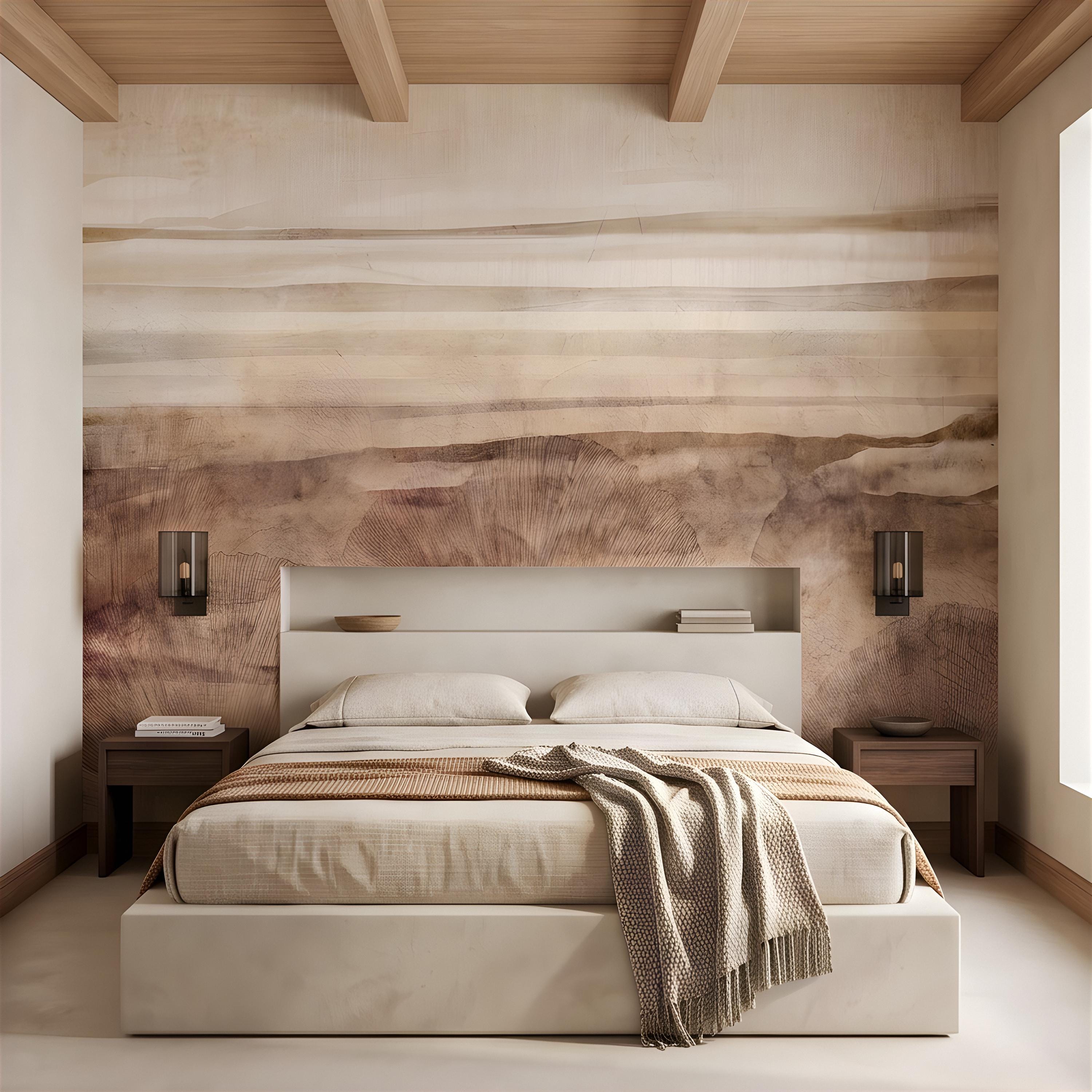 Petrified Wood Peel and Stick Wall Mural, Natural Fossil Grain Texture, Organic Earth Layer Pattern Rustic Mineral Wallpaper