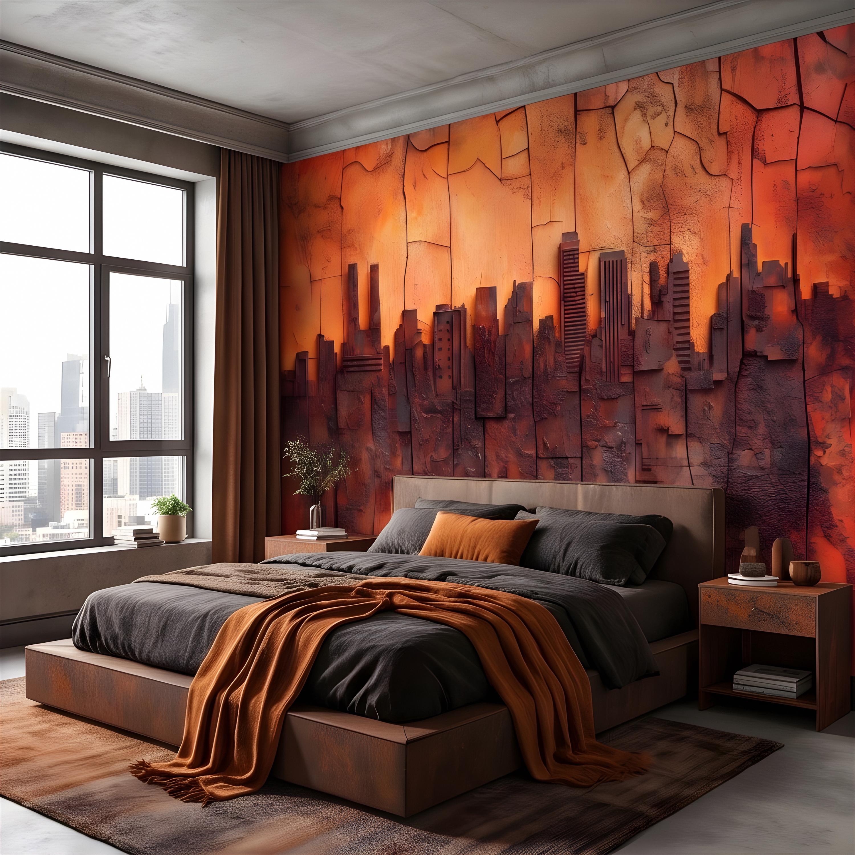 3D Abstract City Skyline Peel and Stick Wall Mural, Industrial Textured Relief, Urban Architectural Silhouette Contemporary Wallpaper